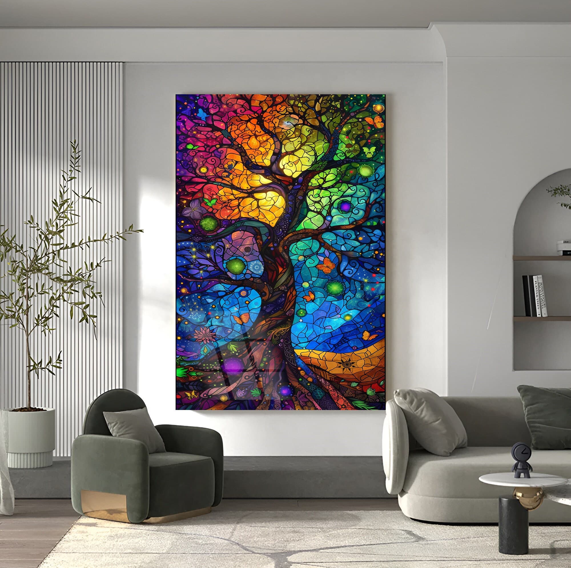 Tree of Life tempered glass art wall hangings luxury wall art home decor oversized art wall art glass stained glass art black framed art - image 3
