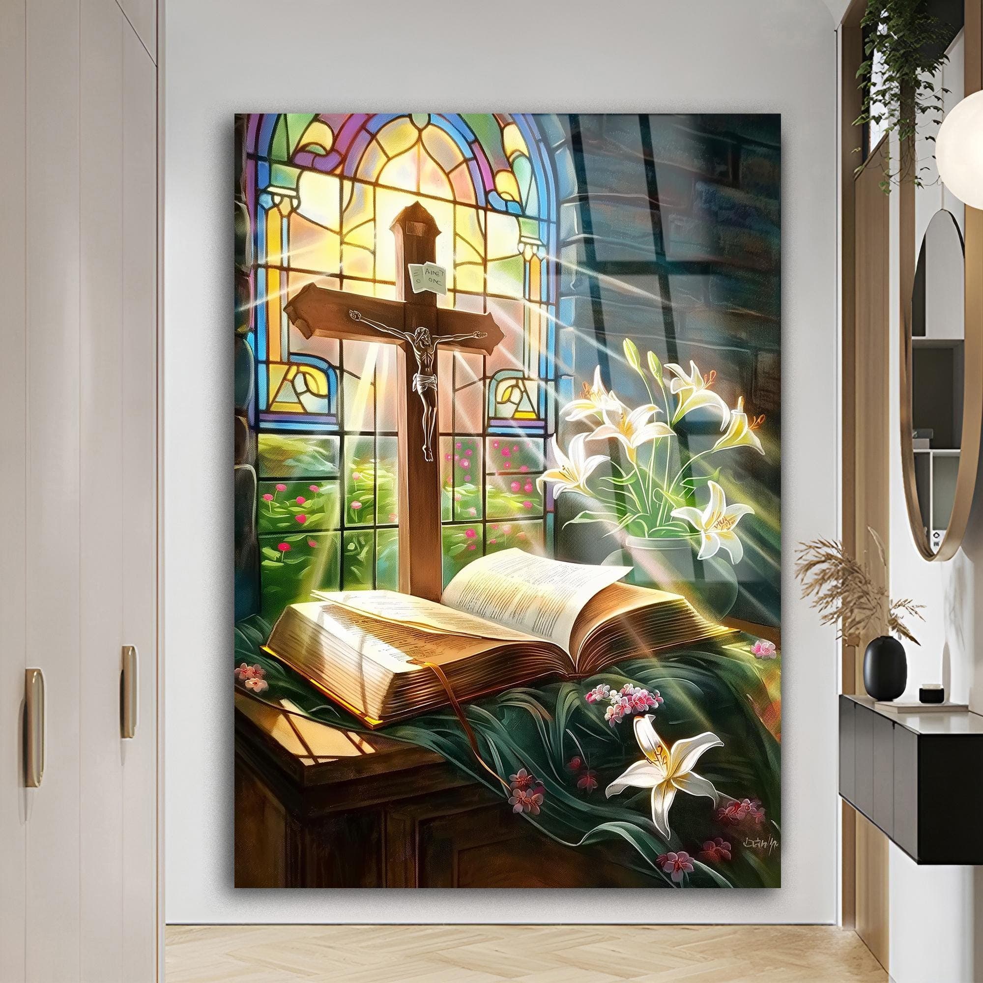 Christian Wall Art, Cross and Bible Glass Print, Religious Wall Decor, Large Spiritual Artwork, Jesus Cross Decor, Church Home Art - image 4