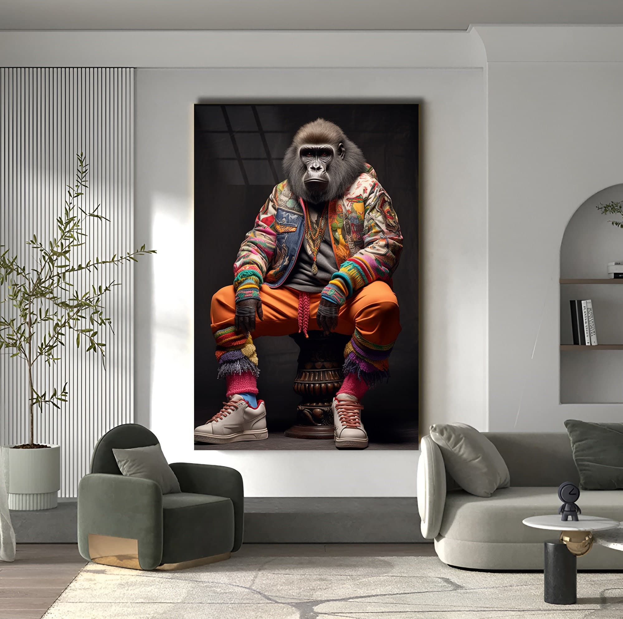 cool Gorilla Art, Gorilla Glass Print, Glass Art, Stylist Gorilla art, Large Glass Art, Wall Hanging, Gift for Dad, Farmhouse Art - image 5