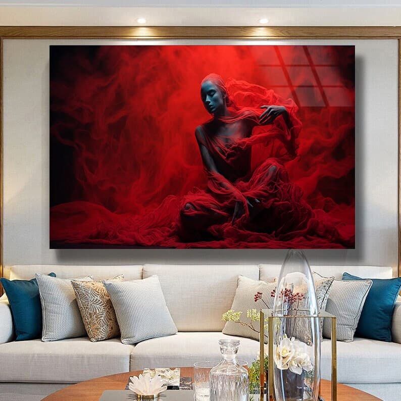 Abstract Glass Art, Red Woman Wall Art, Red Glass Art, Tempered Glass Art, Large Wall Art, Fashion Wall art, Livingroom Wall Decor Art Decor - image 4