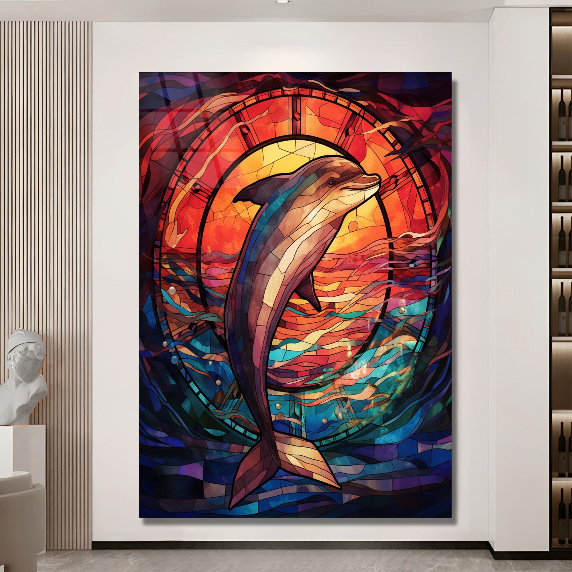 Stained Glass Art, Dolphin Stained Glass Art, Wall Hanging, Dolphin Wall Art, Glass Print, Stained window glass art, Wall Art Gift, Wall Art - image 5