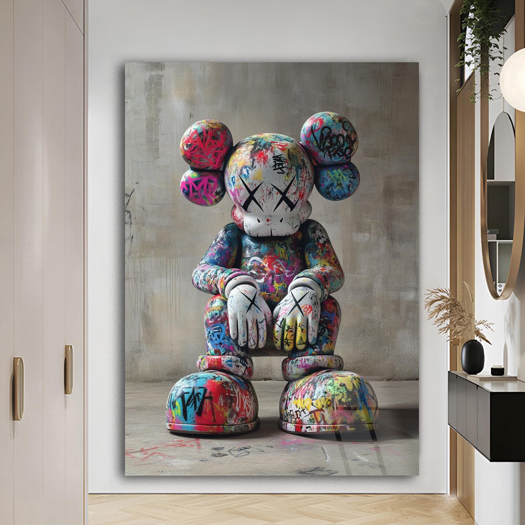 Kaws Decoration Kaws Figure Graffiti Wall Decor Large Artwork Framed Art Kaws Wall Art Housewarming Gift Nursery Livingroom Wall Art - image 2