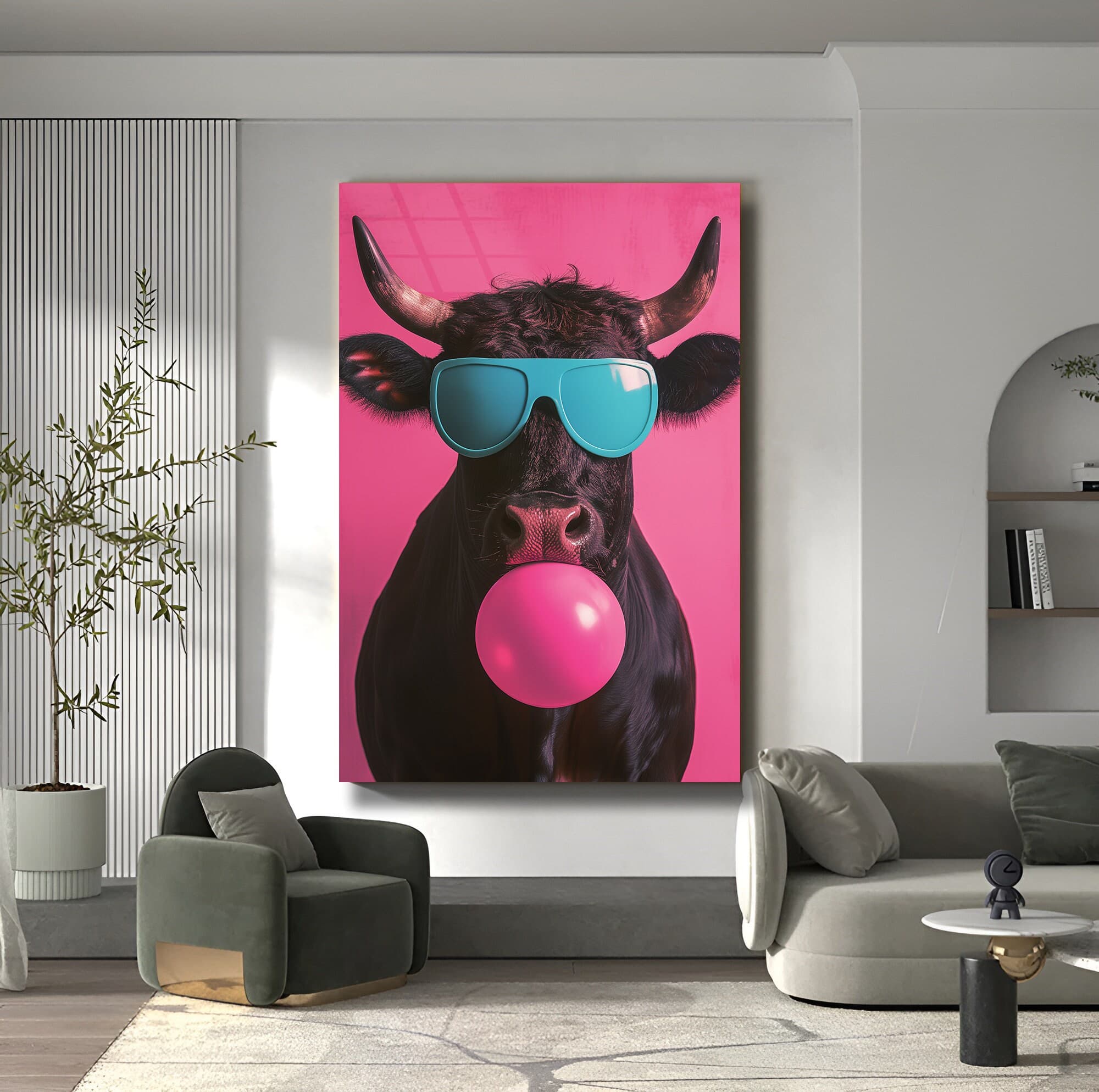 3D bull Glass Wall Art Glass bull wall decor modern bull glass wall art unique bull glass art luxury wall art nursery wall art home decor - image 3