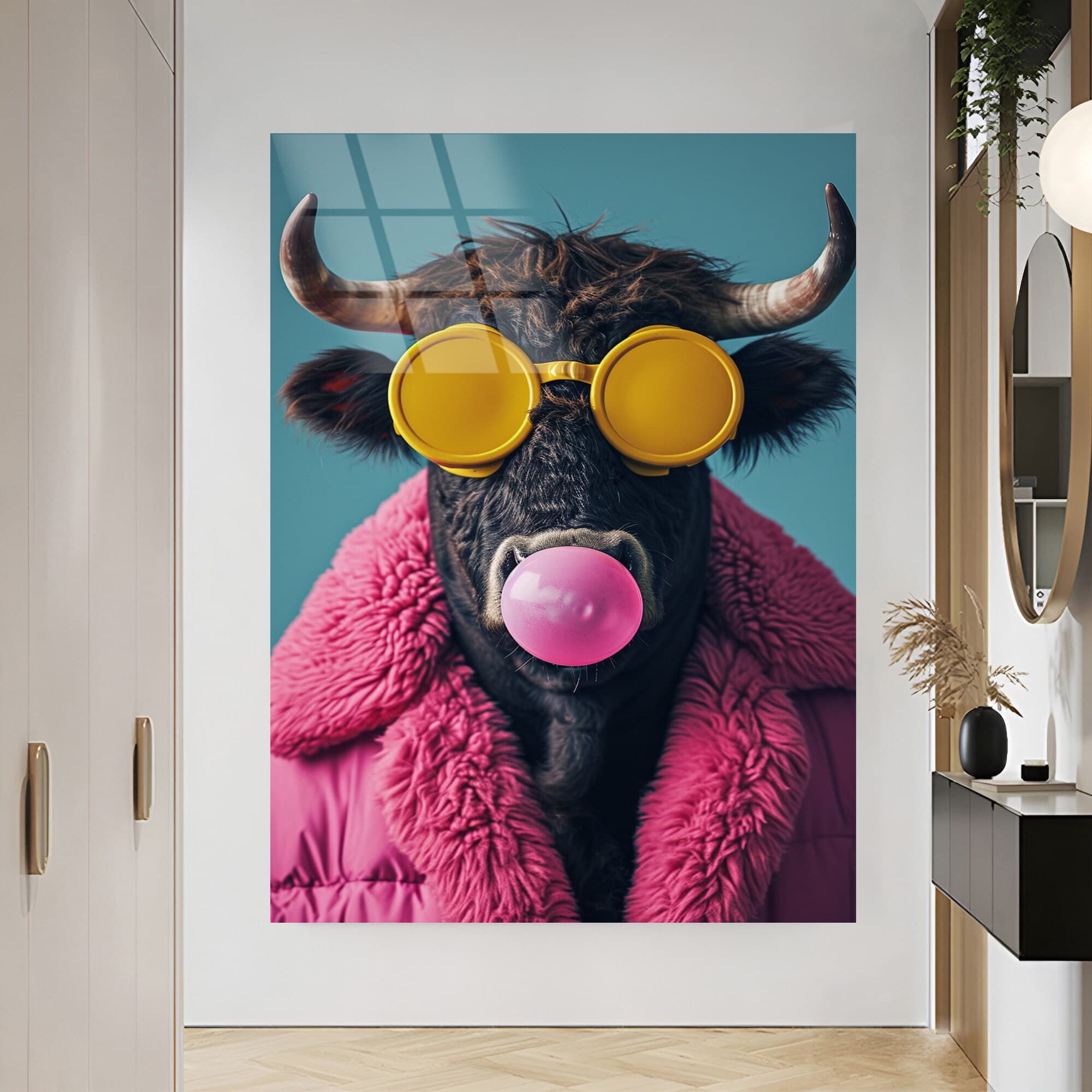 Tempered Glass Wall Art, Bull Design Bull Wall Art Animal Lovers Gift Nursery Design Wall Hangings Oversized Wall Art Housewarming Gift