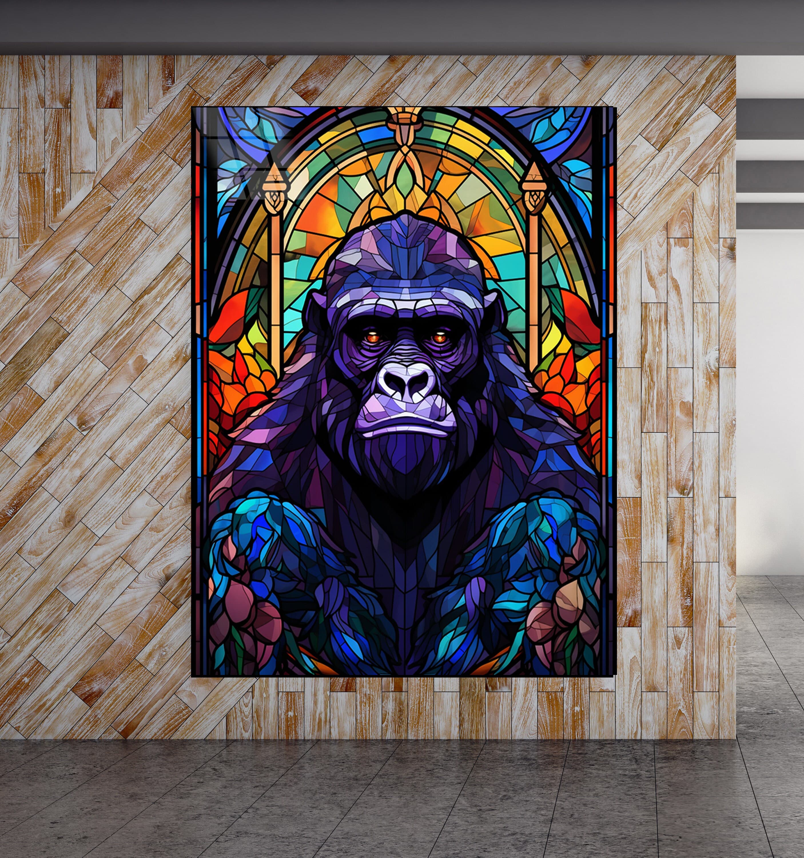 Gorilla Stained Glass Wall Art, Gorilla Glass Art, Office Decor, Gift For Dad, Farmhouse Wall Art, Wall Decor, Wall Hanging, Christmas Gift - image 3