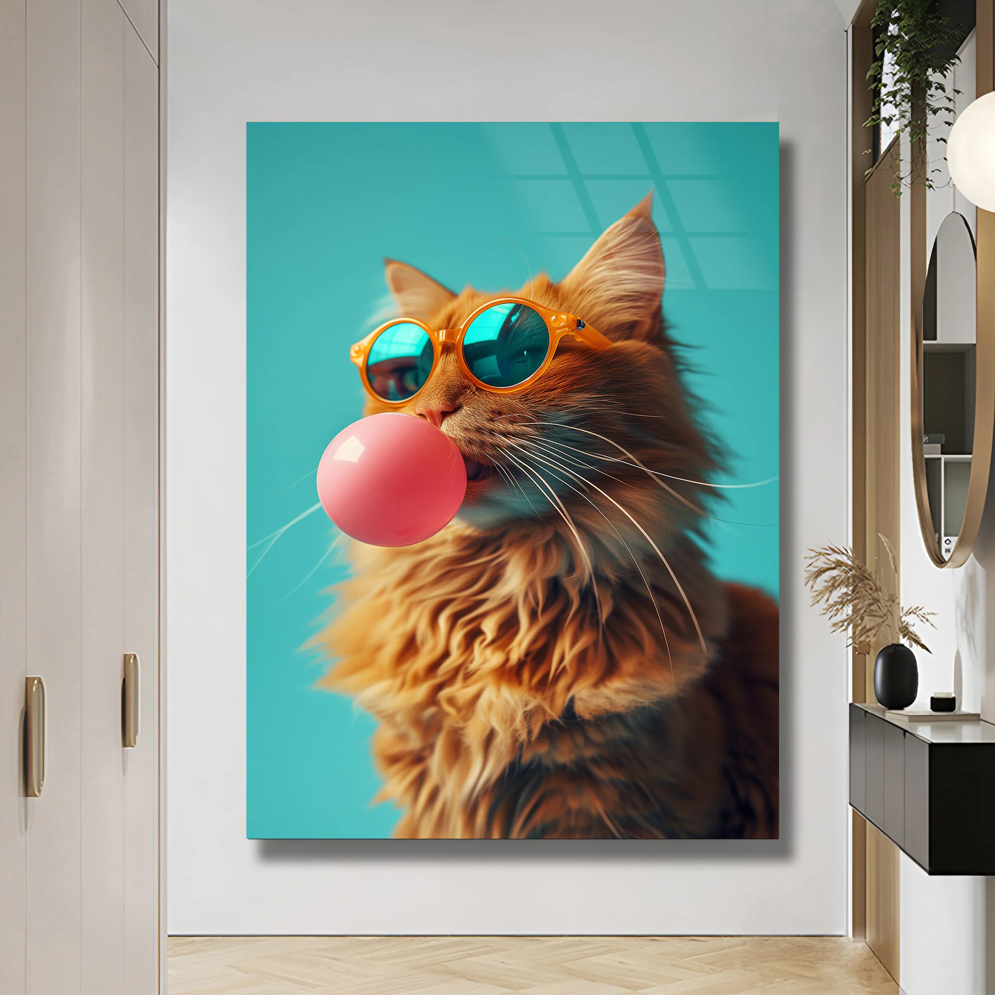 Funny Cat with Glasses Glass Print Wall Decor Colorful Stylish Home Decor Fun Gift Idea for Cat Lovers cat themed decor Funny cat gift ideas