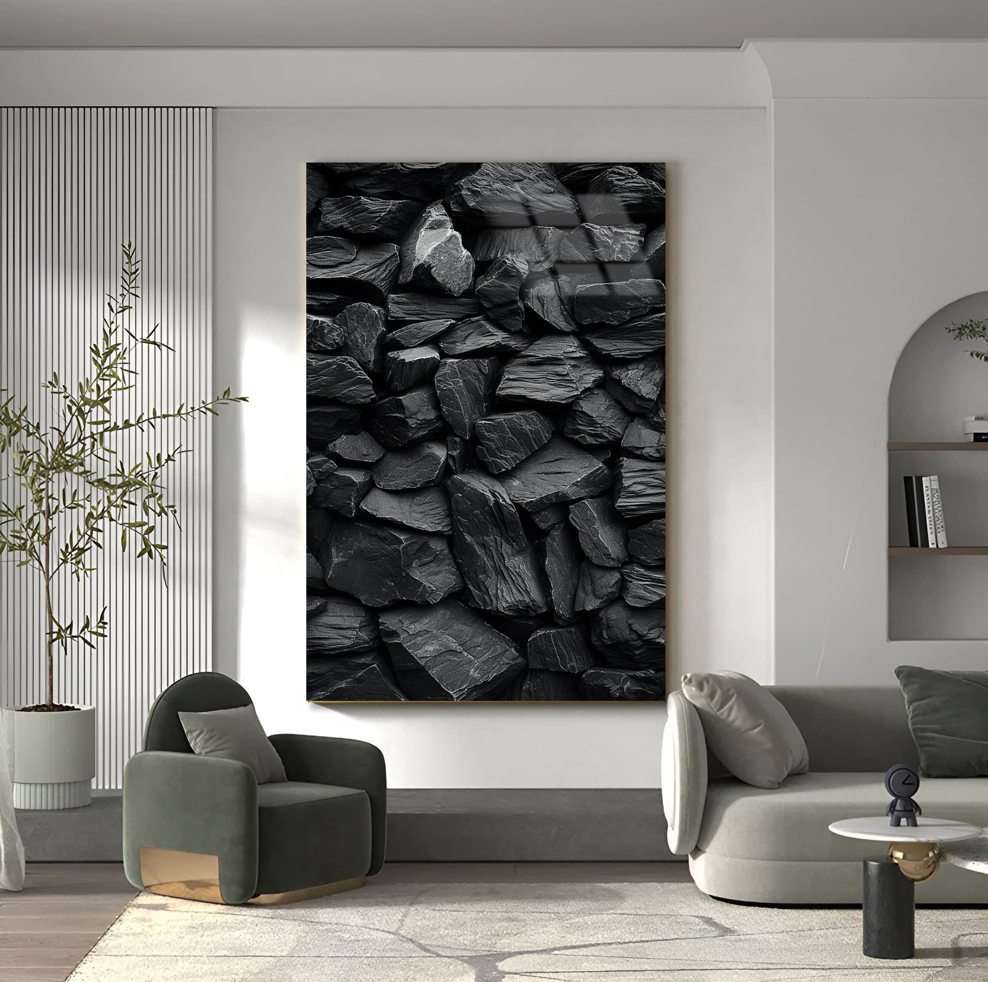 Tempered glass Wall art Glass printing art coal glass art stone decor black and white art luxury wall art large artwork wall hangings - image 3