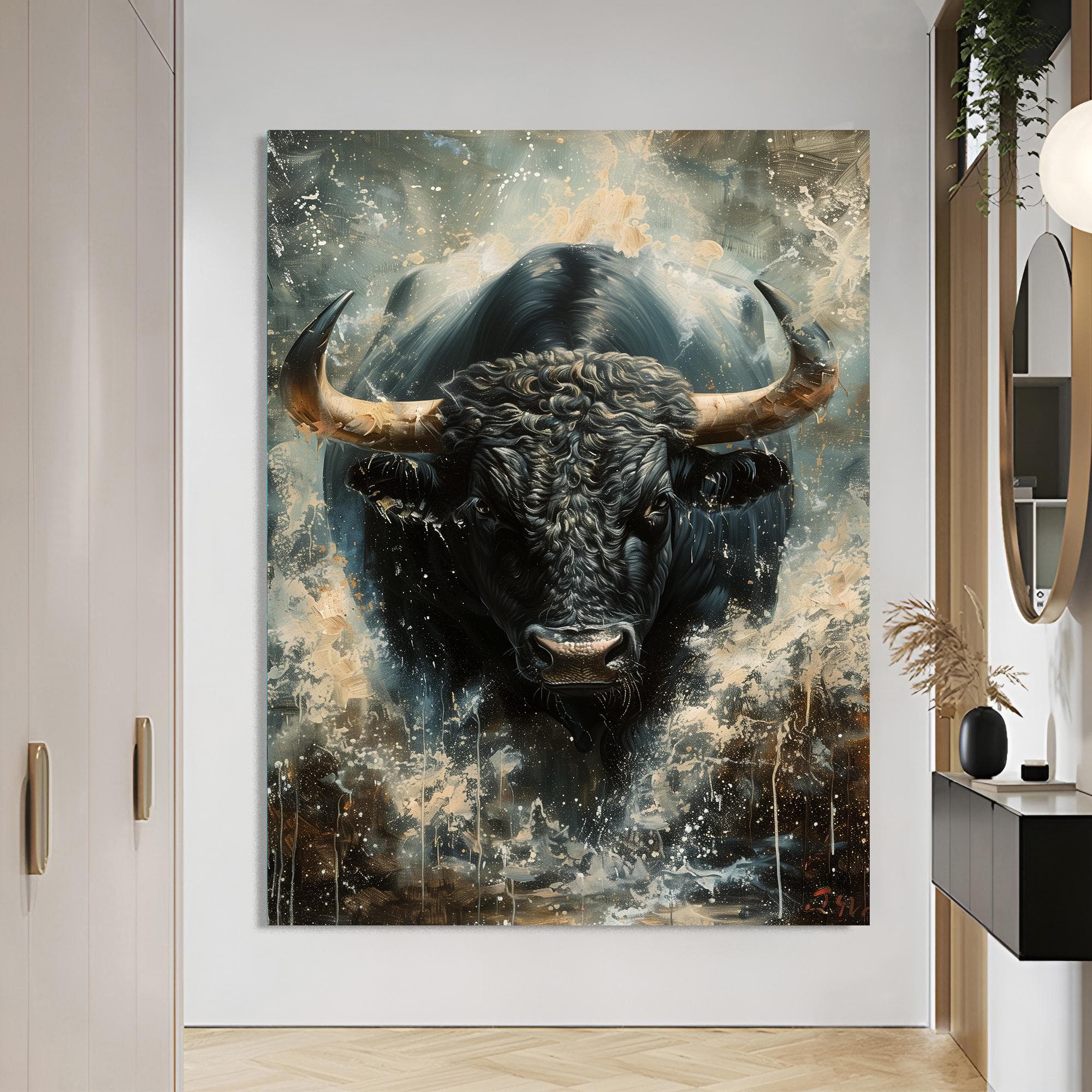 Wild Bull Wall Decor, Bull Painting, Strong Animal Art Modern Canvas Print Framed Animal Canvas Wall Hangings Large Artwork Gold Framed Art - image 3
