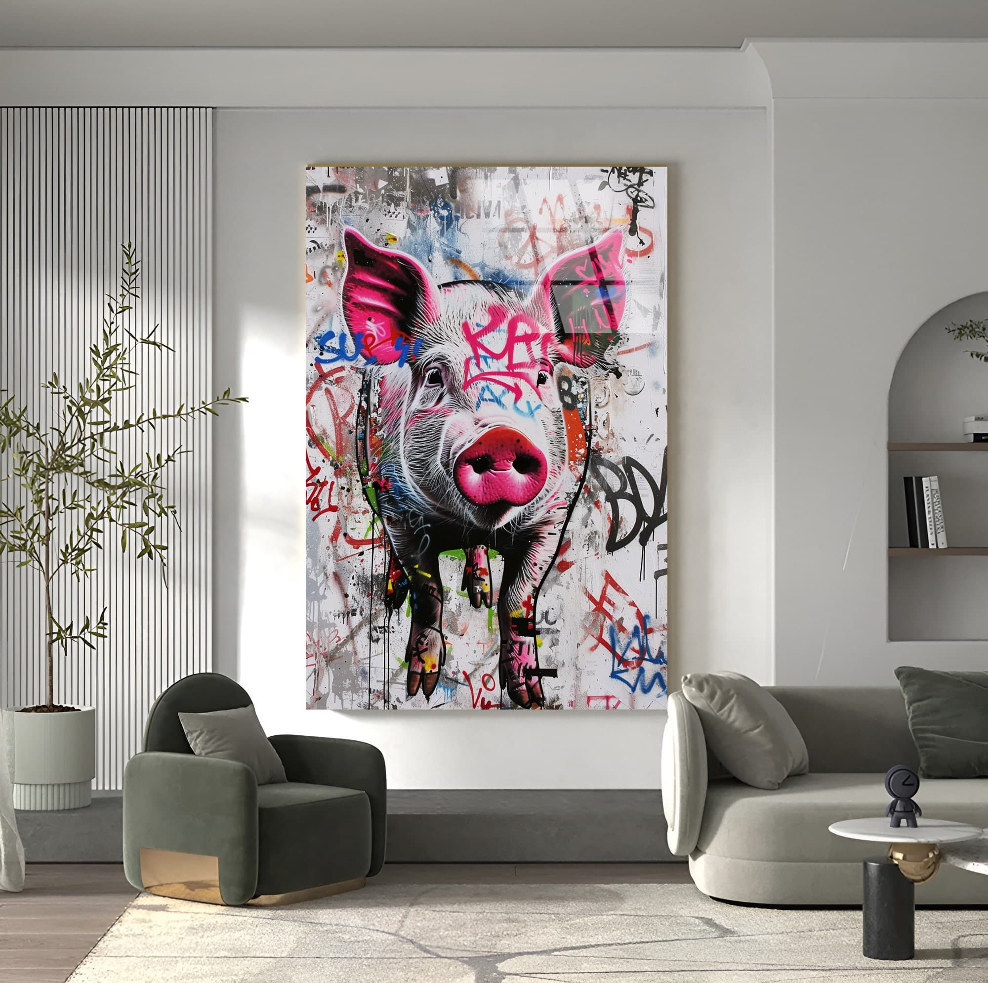 Tempered Glass Wall Art Banksy Wall decor Pig Gift Animal Portrait Nursery Wall Art Wall Hangings Extra Large Decor Office gift home decor - image 2