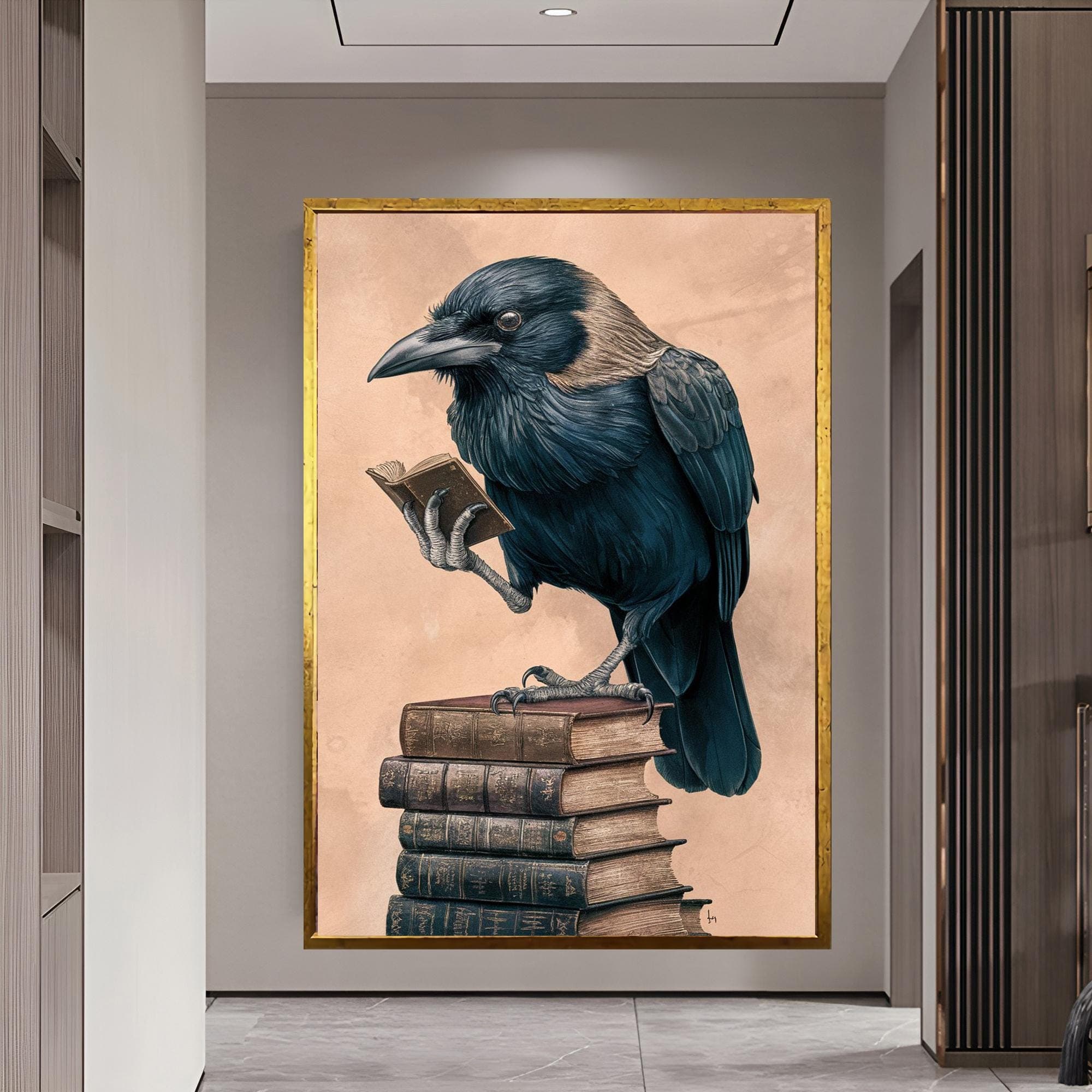 Wise Crow Painting, Educational Art, School Wall Decor, Dorm Decor, Gift for Teacher, Large Nursery Decor, Office Design, Gift for Boss