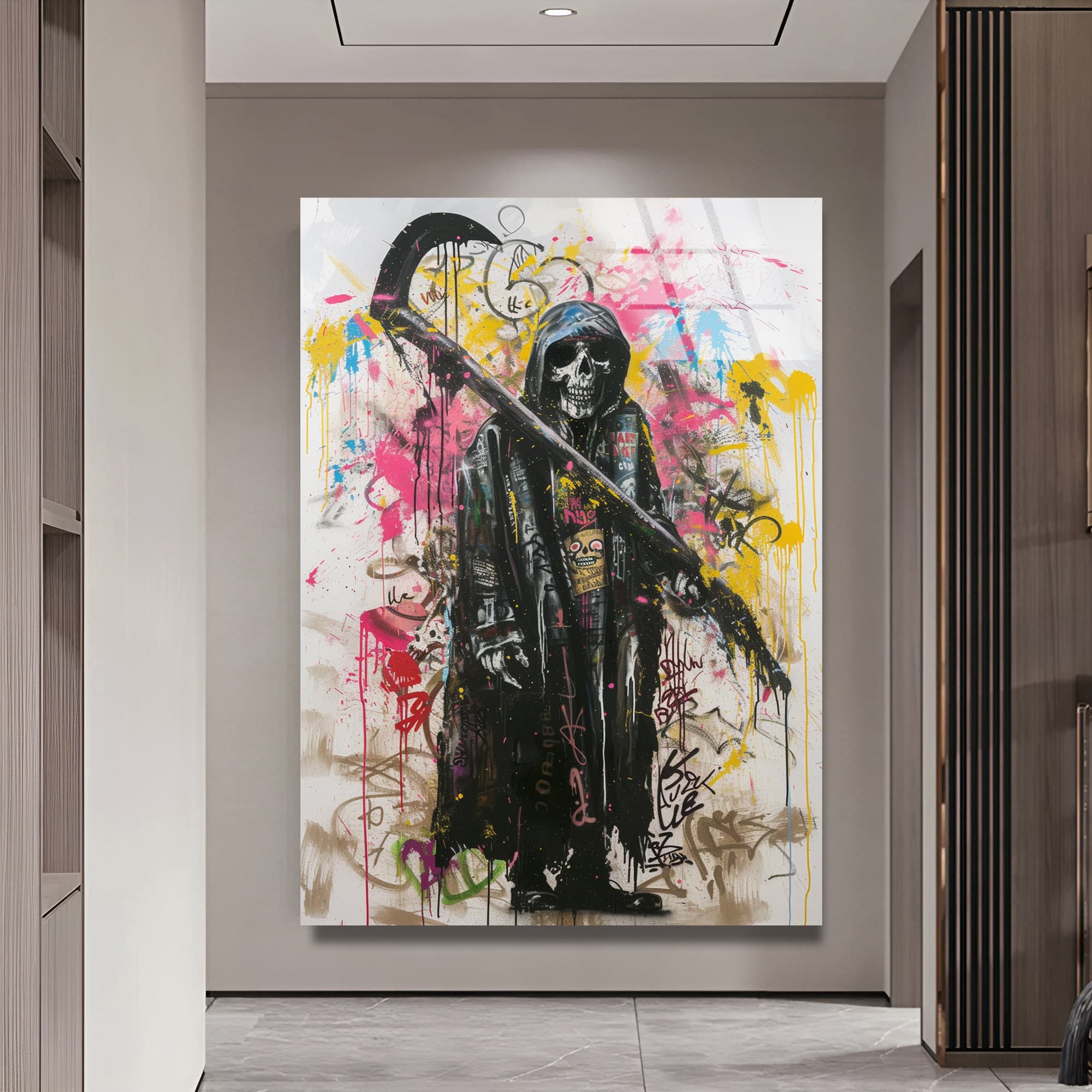 banksy artwork grim reaper wall decor graffiti wall art tempered glass wall art large wall decor wall hangings gift for home ready to hang - image 5
