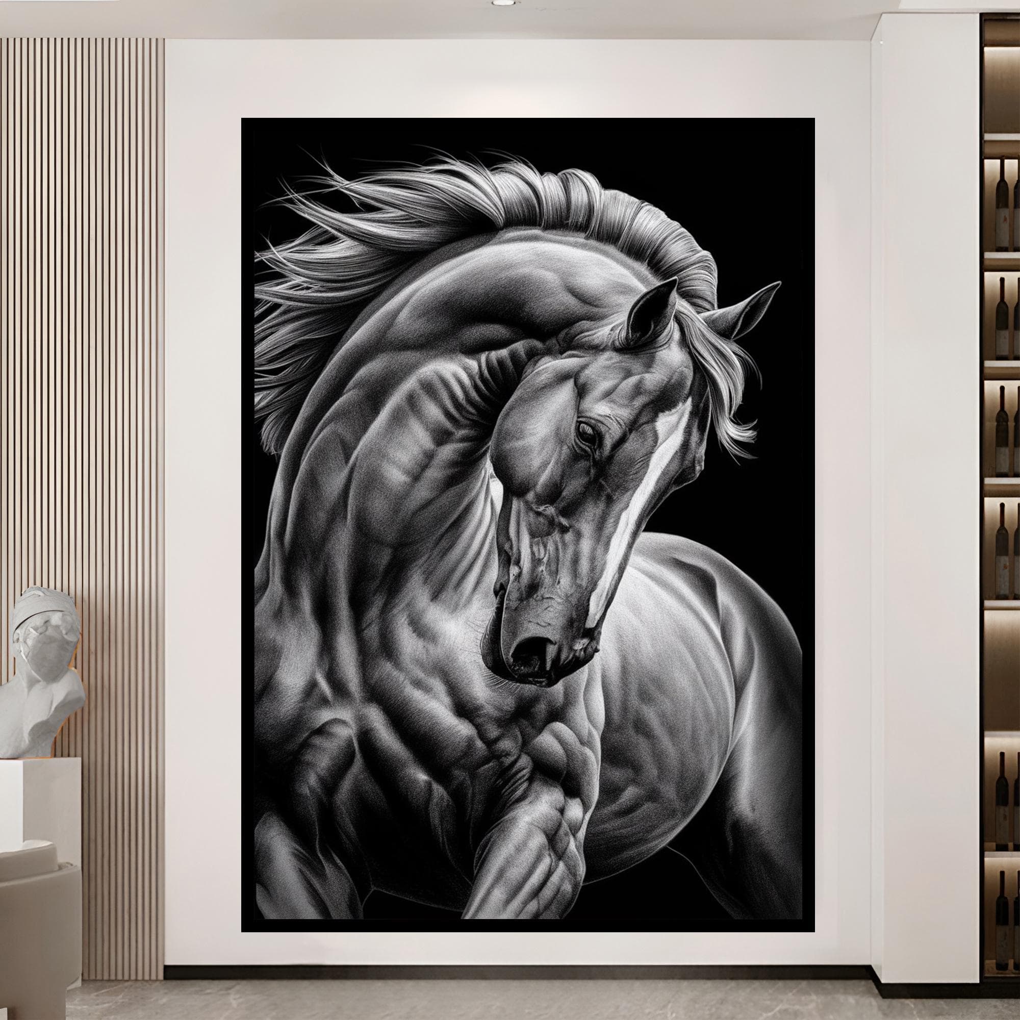 Black and White Horse Wall Art, Elegant Horse Canvas, Horse Lover Gift, Modern Animal Decor, Majestic Horse Portrait, Equestrian Gift - image 4