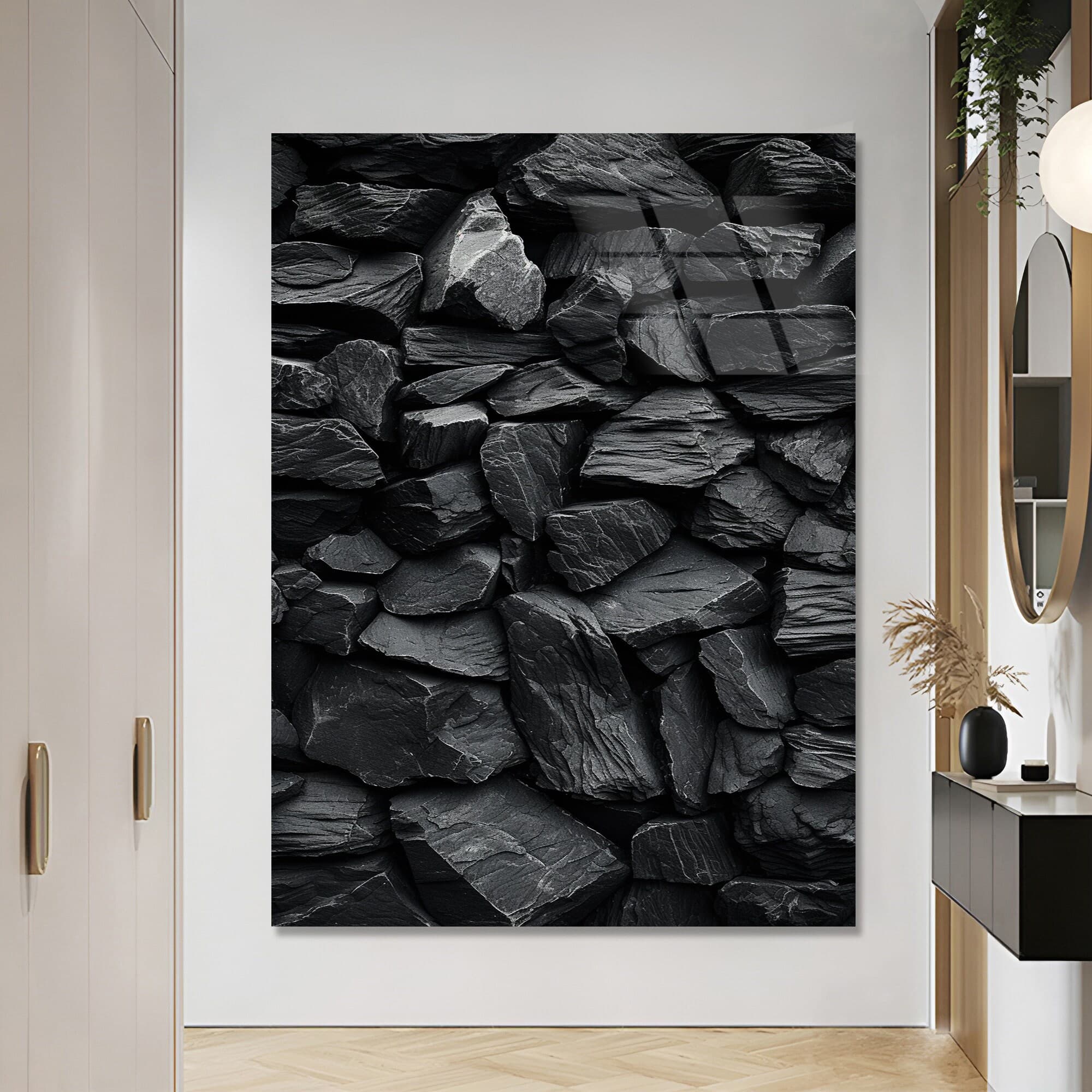 Tempered glass Wall art Glass printing art coal glass art stone decor black and white art luxury wall art large artwork wall hangings - image 5