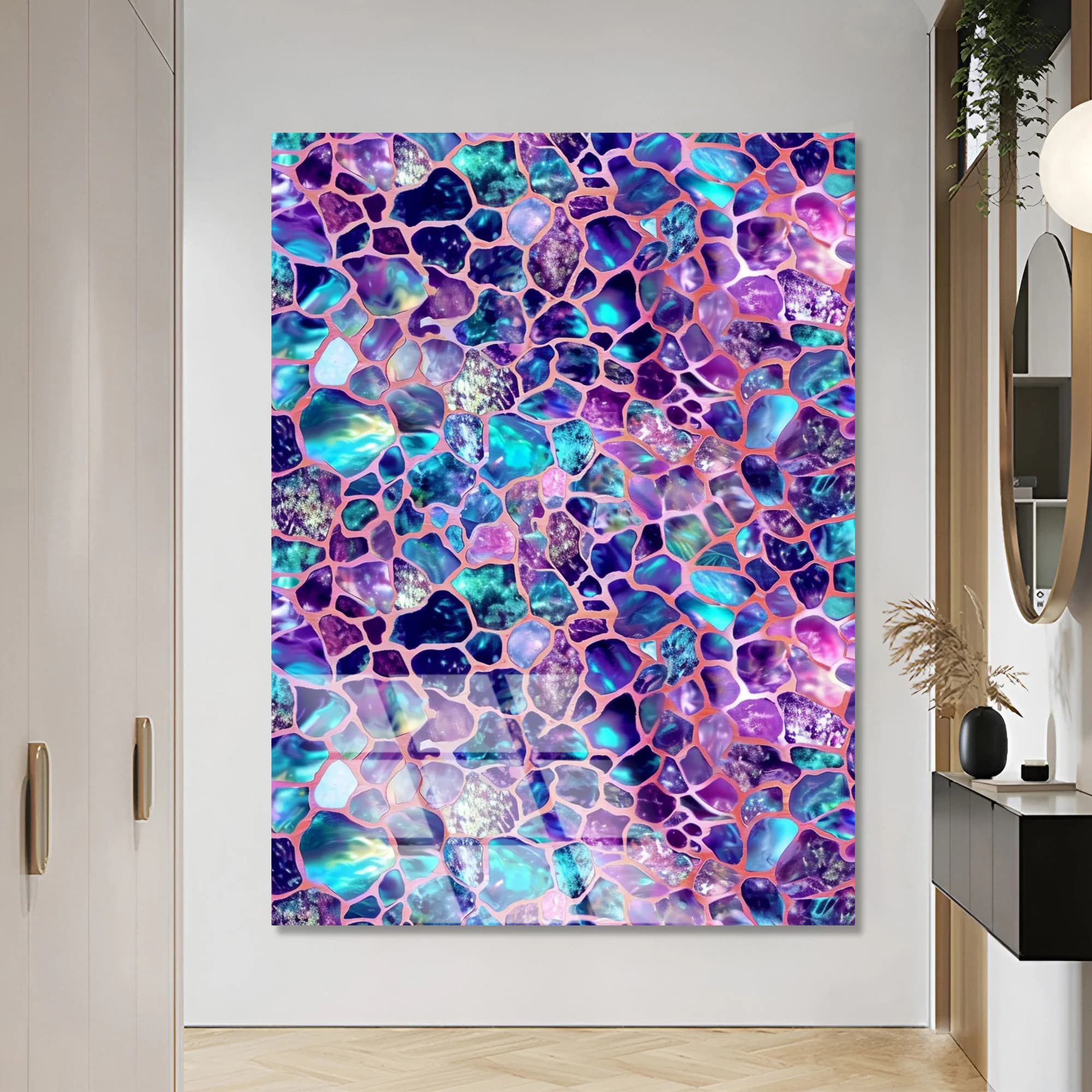 Tempered Glass Wall Art: Modern Abstract Mosaic Print