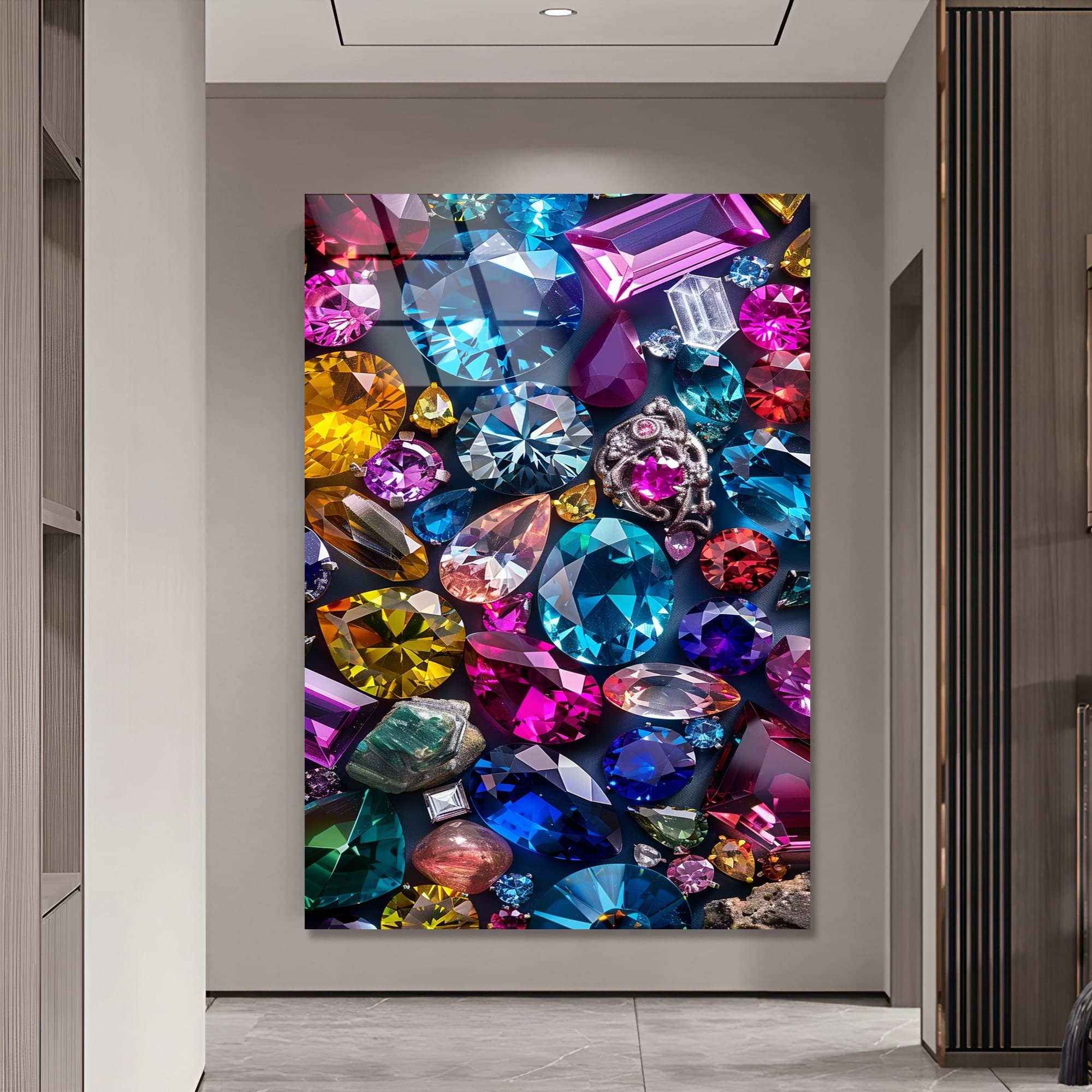 Glass Wall Art, jewelry Art, Tempered Glass Wall Art, shiny stones decor, Large Wall Art, Relaxation Art Wall Decor, gold framed art - image 5