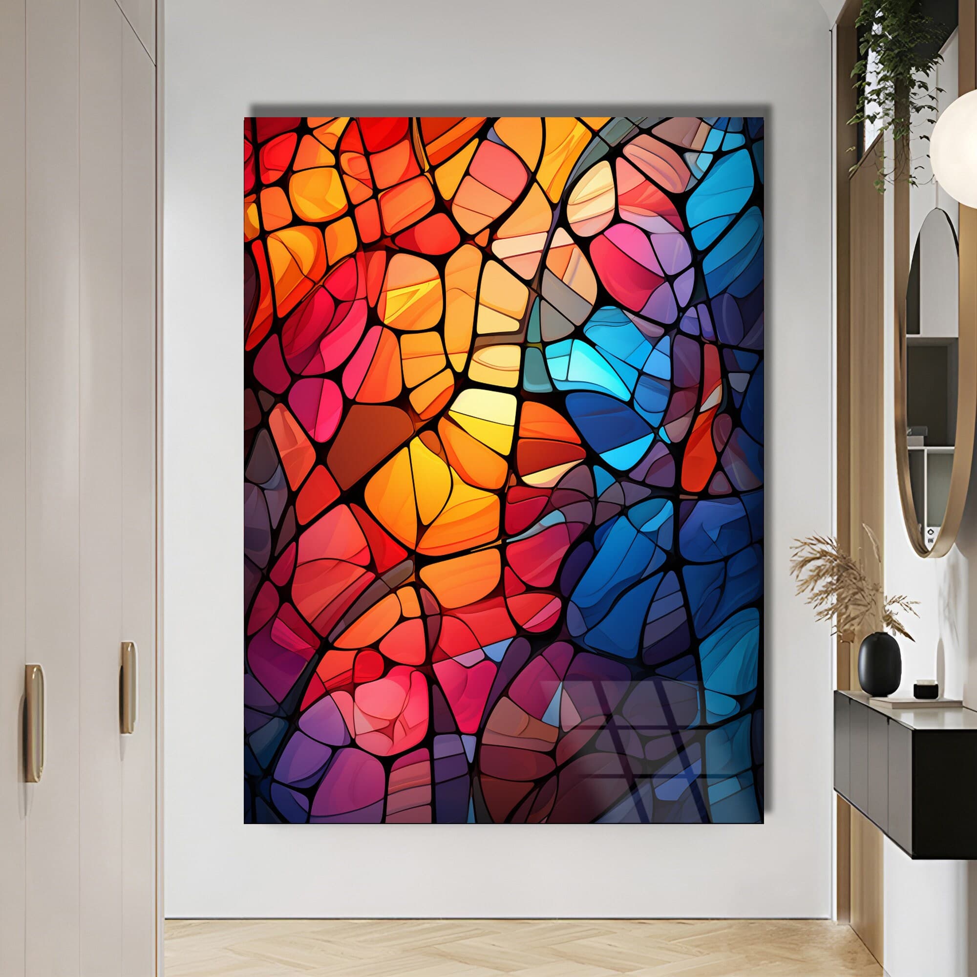 Stained Glass Art, Stained Window Decor, Abstract Stained Art, Wall Art Gift, Luxury Wall Art, Gold Framed Art, Oversized Wall Art, Art Gift - image 4