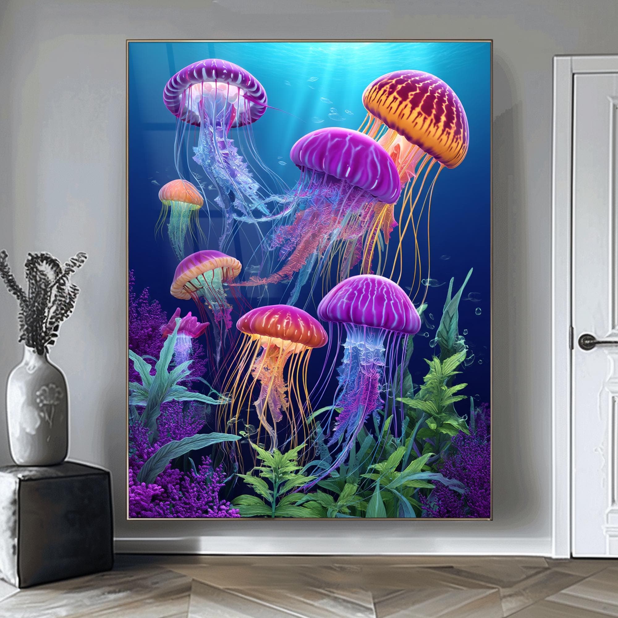 Jellyfish Wall Art Tempered Glass Print Colorful Underwater Decor Ocean Theme Artwork | Sea Life Gift Kids Room Wall Art Spa Decor - image 5