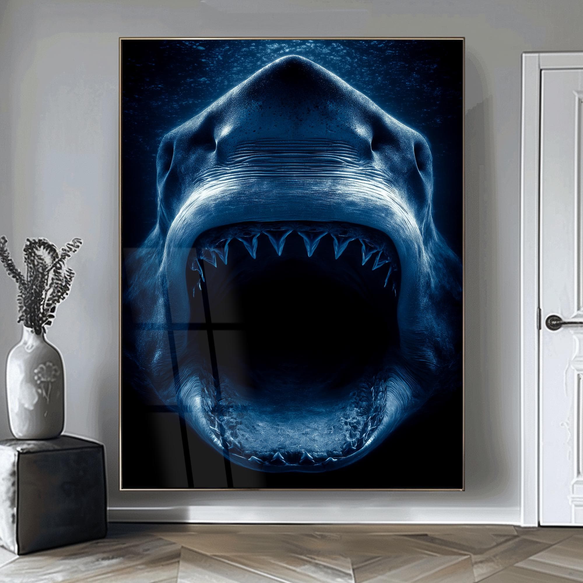 Shark Wall Art Tempered Glass Print Scary Shark Decor Ocean Predator Wall Decor Gift for Men | Man Cave Art Bold Wall Artwork Office Design - image 3