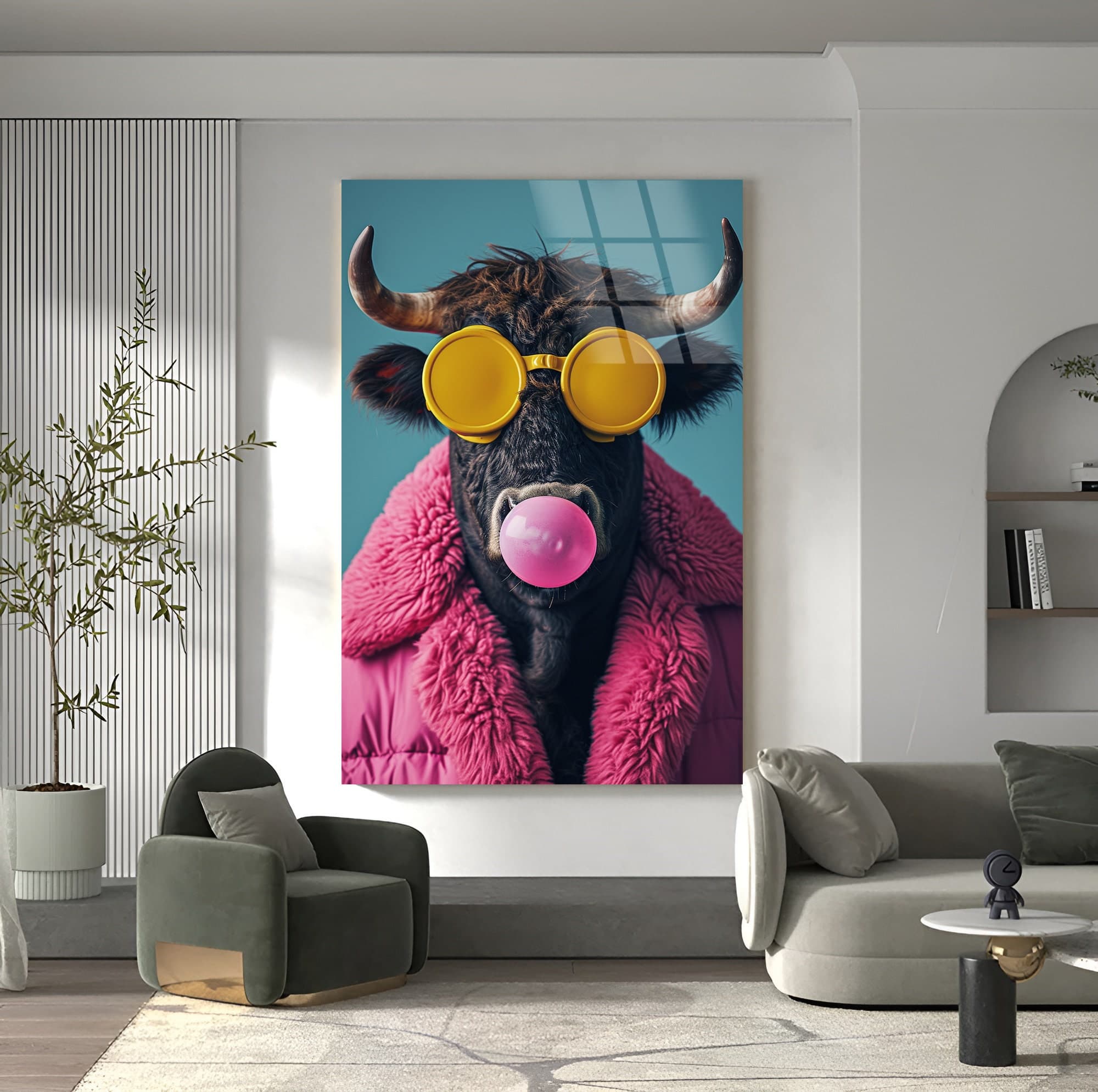 Tempered Glass Wall Art, Bull Design Bull Wall Art Animal Lovers Gift Nursery Design Wall Hangings Oversized Wall Art Housewarming Gift - image 3