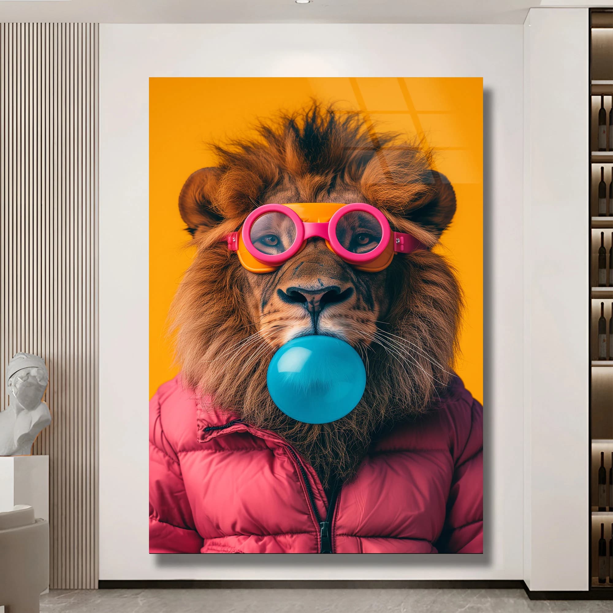 Lion Pop Art Lion Portrait Comic Wall Decor Tempered Glass Art Large Wall Art Nursery Wall Art Gift for Kids Animal Portrait Wall Art