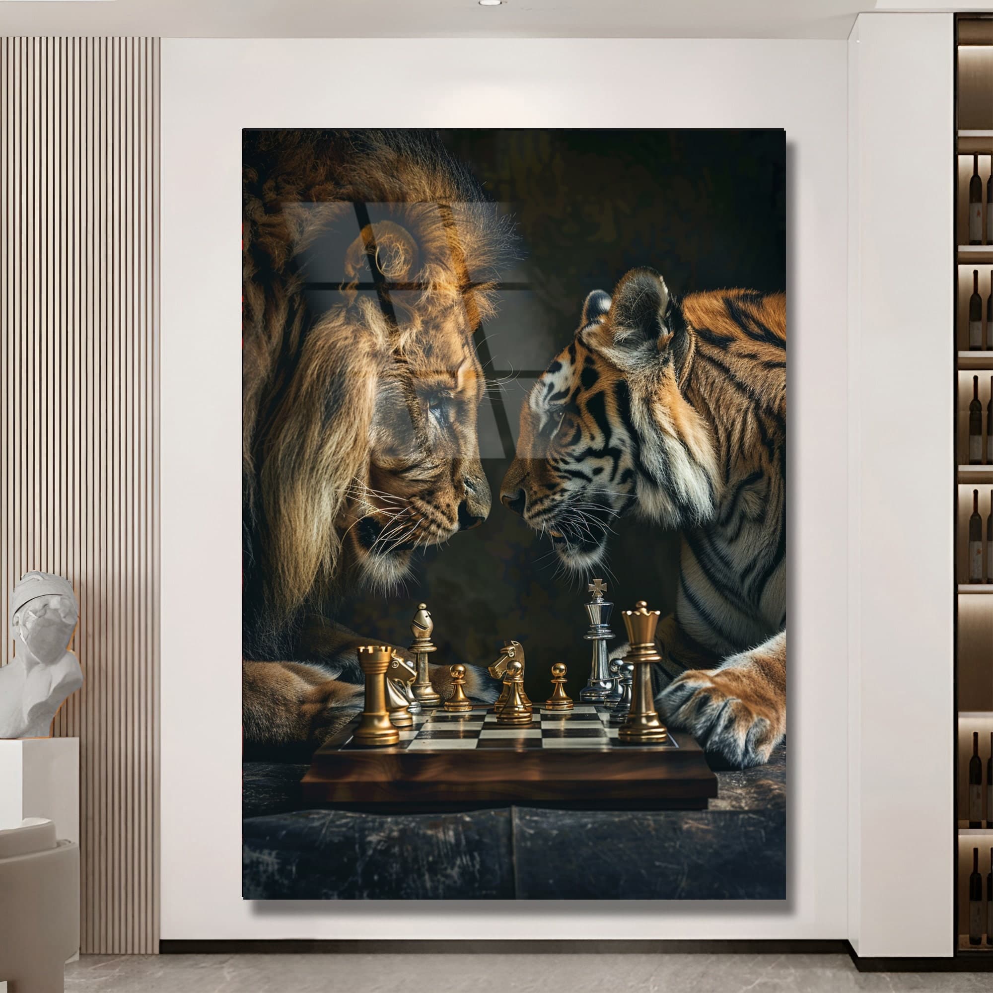 Tiger and Lion Art Chess Wall Art Motivation Wall Art Young Room Wall Decor office wall decor Office Design Large artwork Wall Hangings gift