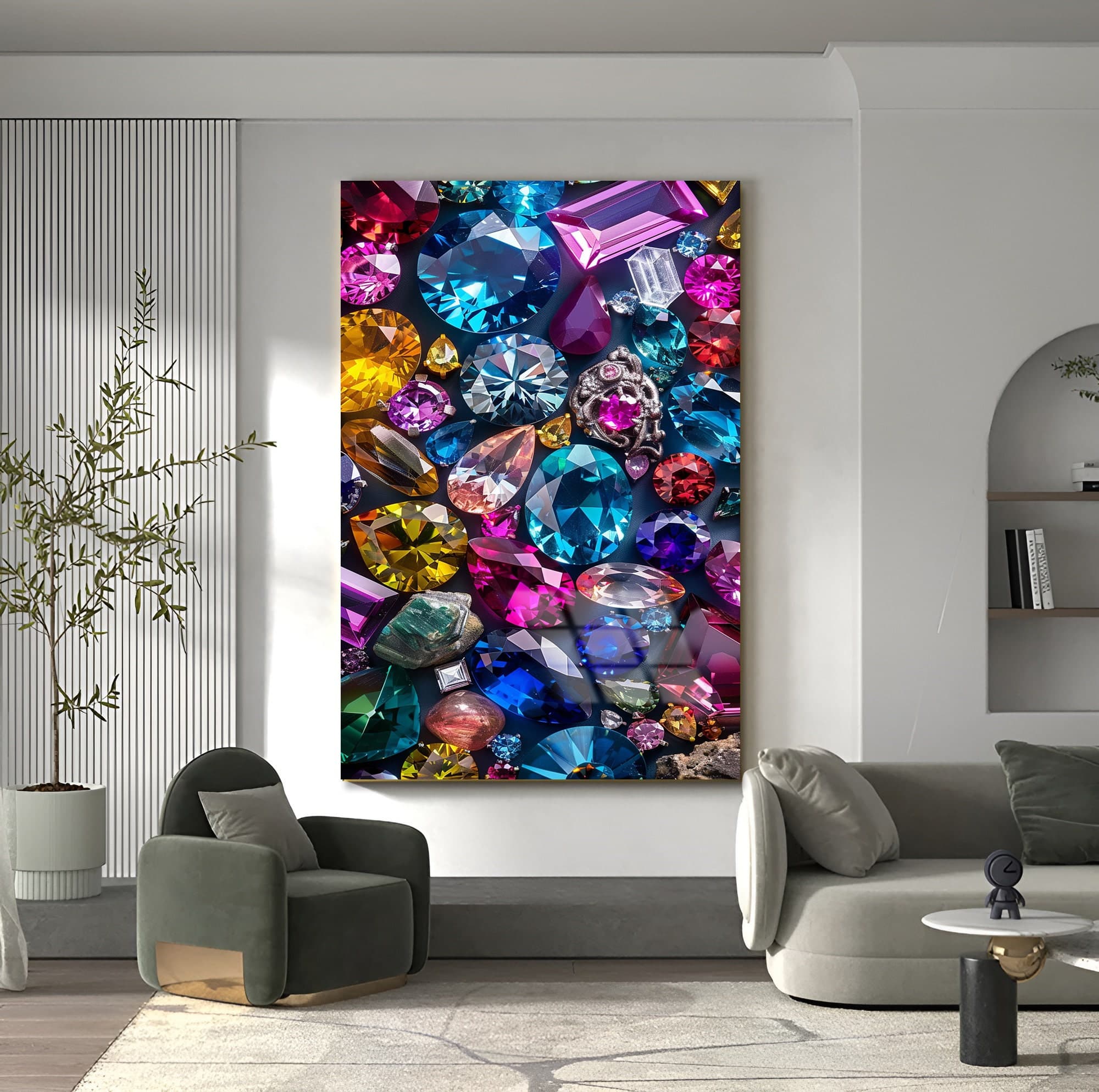 Glass Wall Art, jewelry Art, Tempered Glass Wall Art, shiny stones decor, Large Wall Art, Relaxation Art Wall Decor, gold framed art - image 3