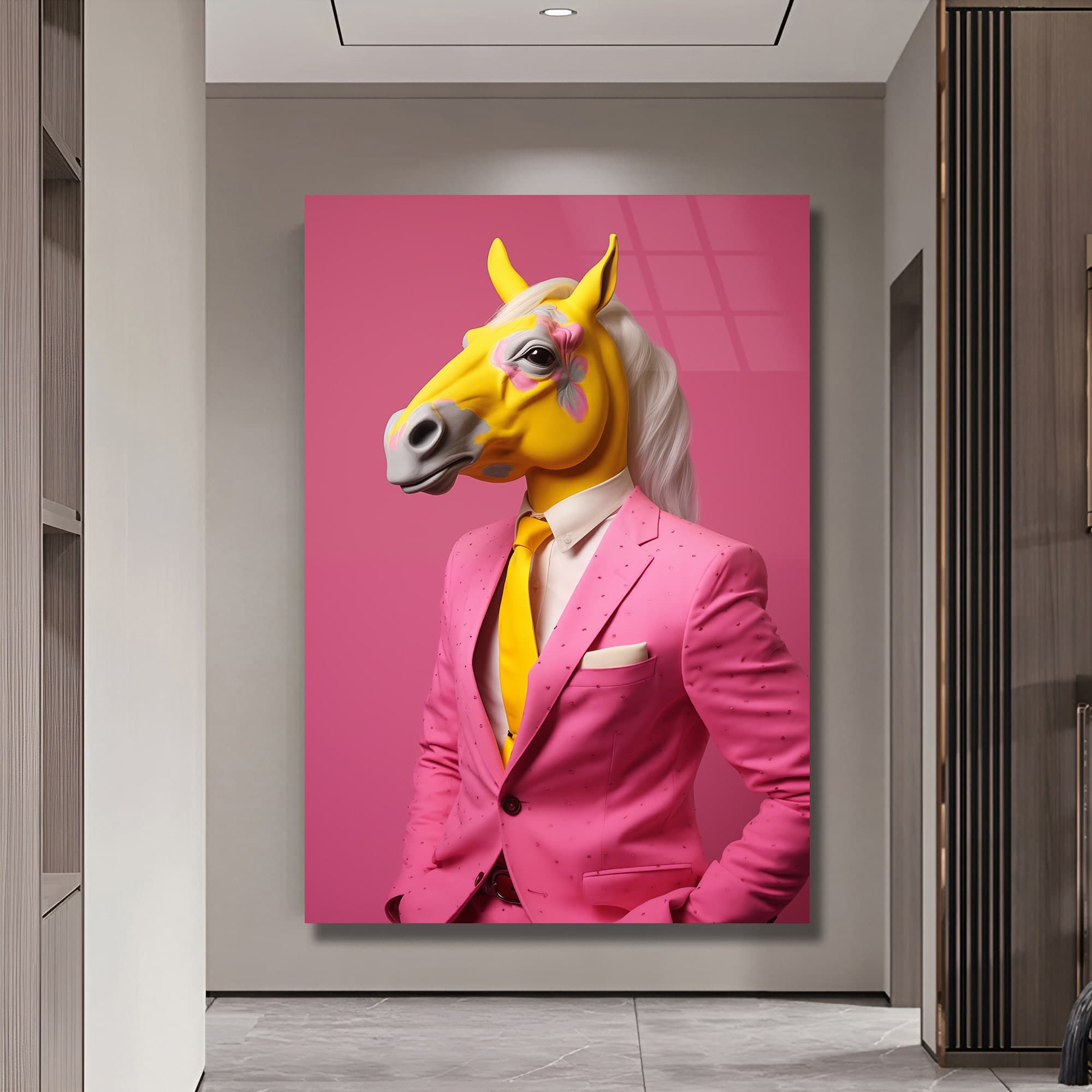 Horse Man wall art, Horse Portrait, Glass Art Animals, Wall Art Glass, Home Decor, Pink Themed Wall Art, Nursery Wall Art, Luxury Wall Art