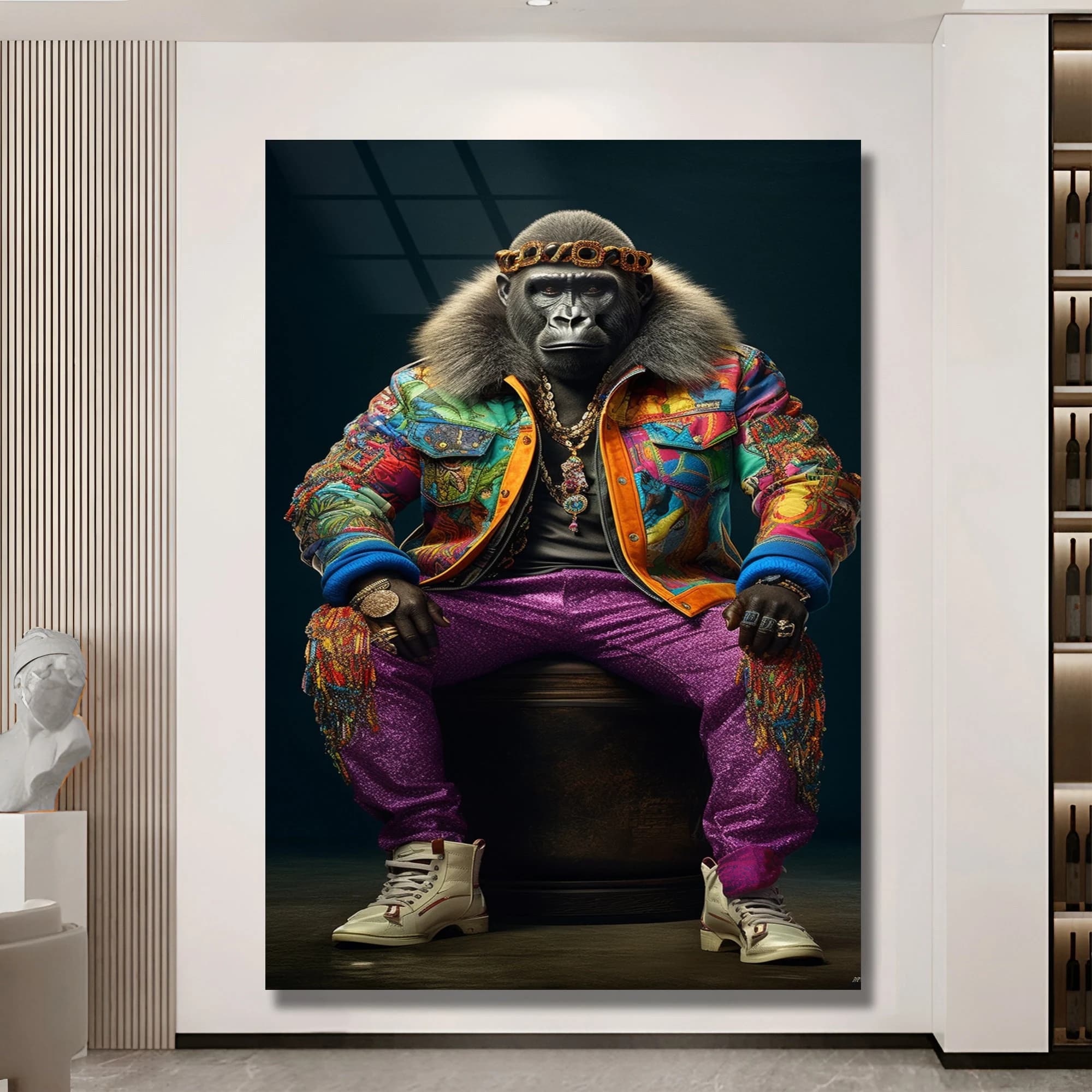 Gorilla Art decor Large Gorilla decor framed gorilla art Nursery animal art Tempered glass art Fashion wall art gift for friend gift idea
