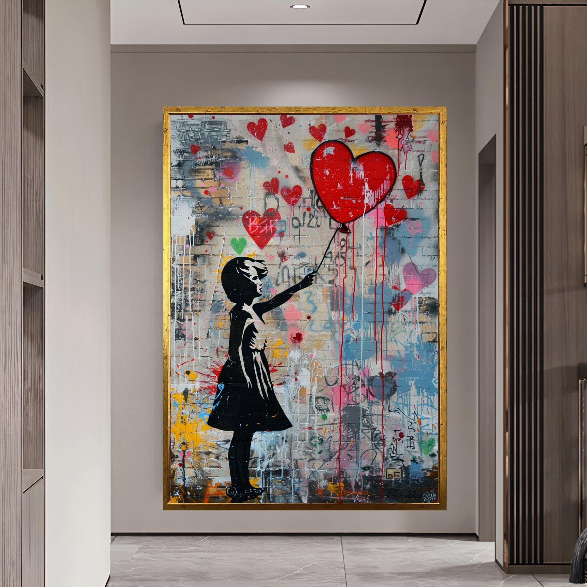 Girl with Balloon Graffiti Painting Modern Street Art Canvas Print Love Themed Wall Decor Gift Ideas Banksy Style Framed Art Home Decor