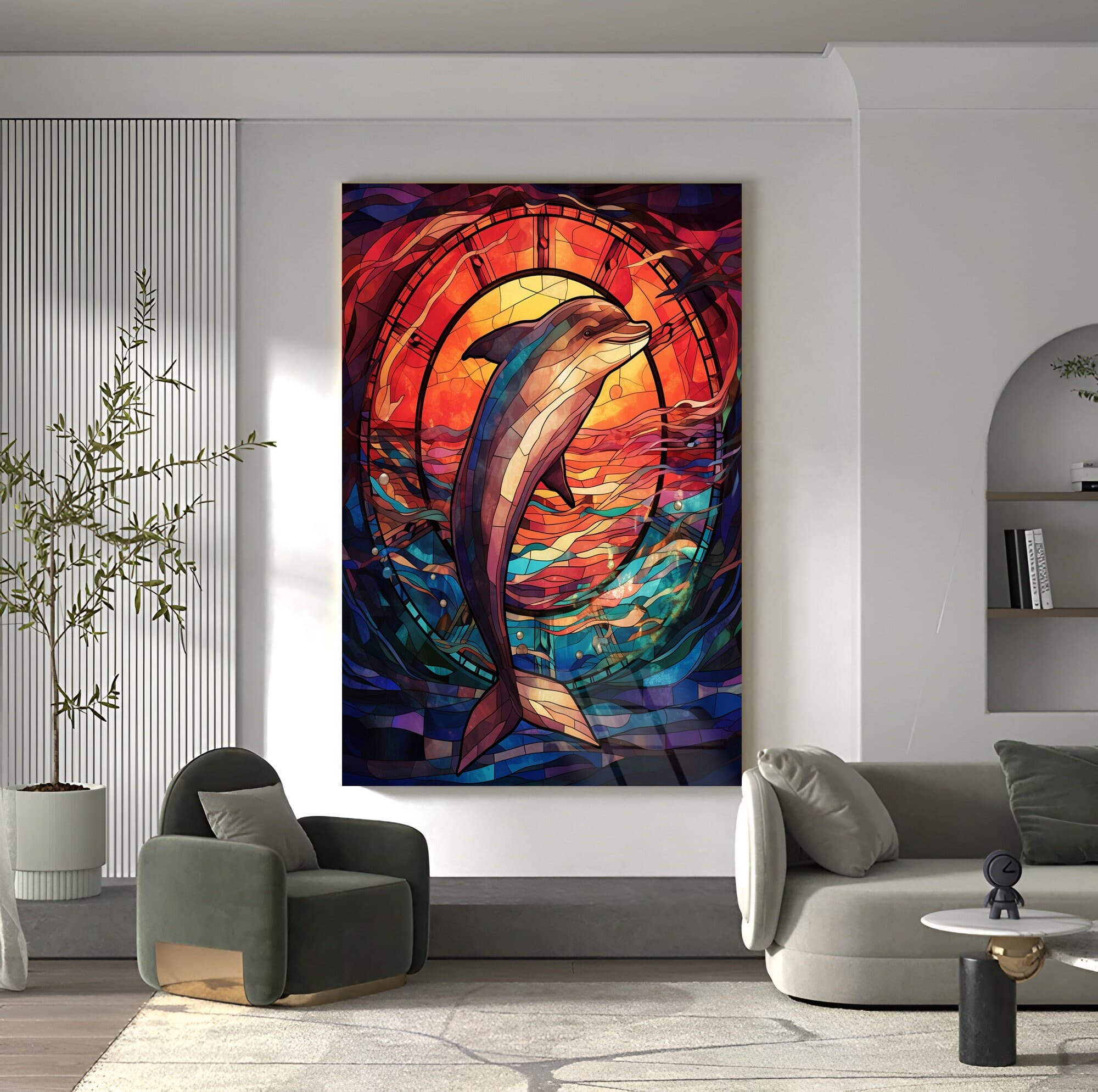 Stained Glass Art, Dolphin Stained Glass Art, Wall Hanging, Dolphin Wall Art, Glass Print, Stained window glass art, Wall Art Gift, Wall Art - image 3
