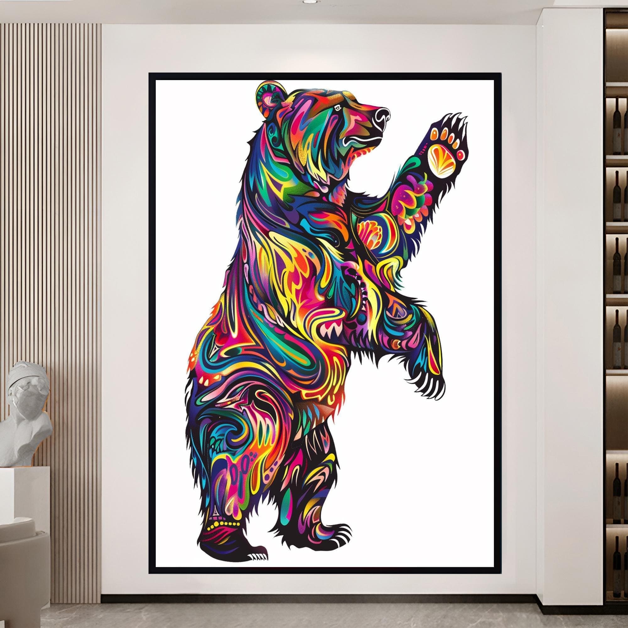 Bear Decor Animal Canvas Decor Abstract Animal Art Black Framed Decor Gift for Friend Garage Decor Farmhouse Gift Christmas Gift
