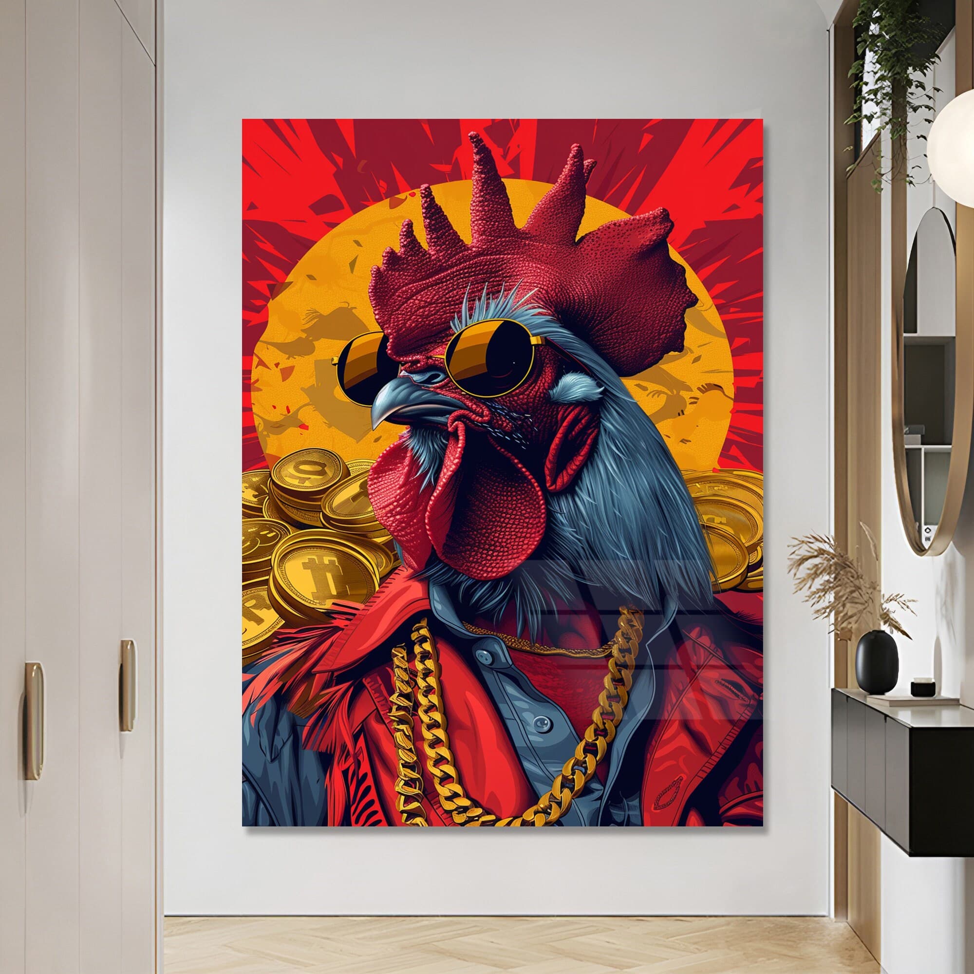 Cool Rooster Decor tempered glass wall art Glass print Wall Hangings Luxury Wall Art large artwork animals wall art farmhouse decor art gift