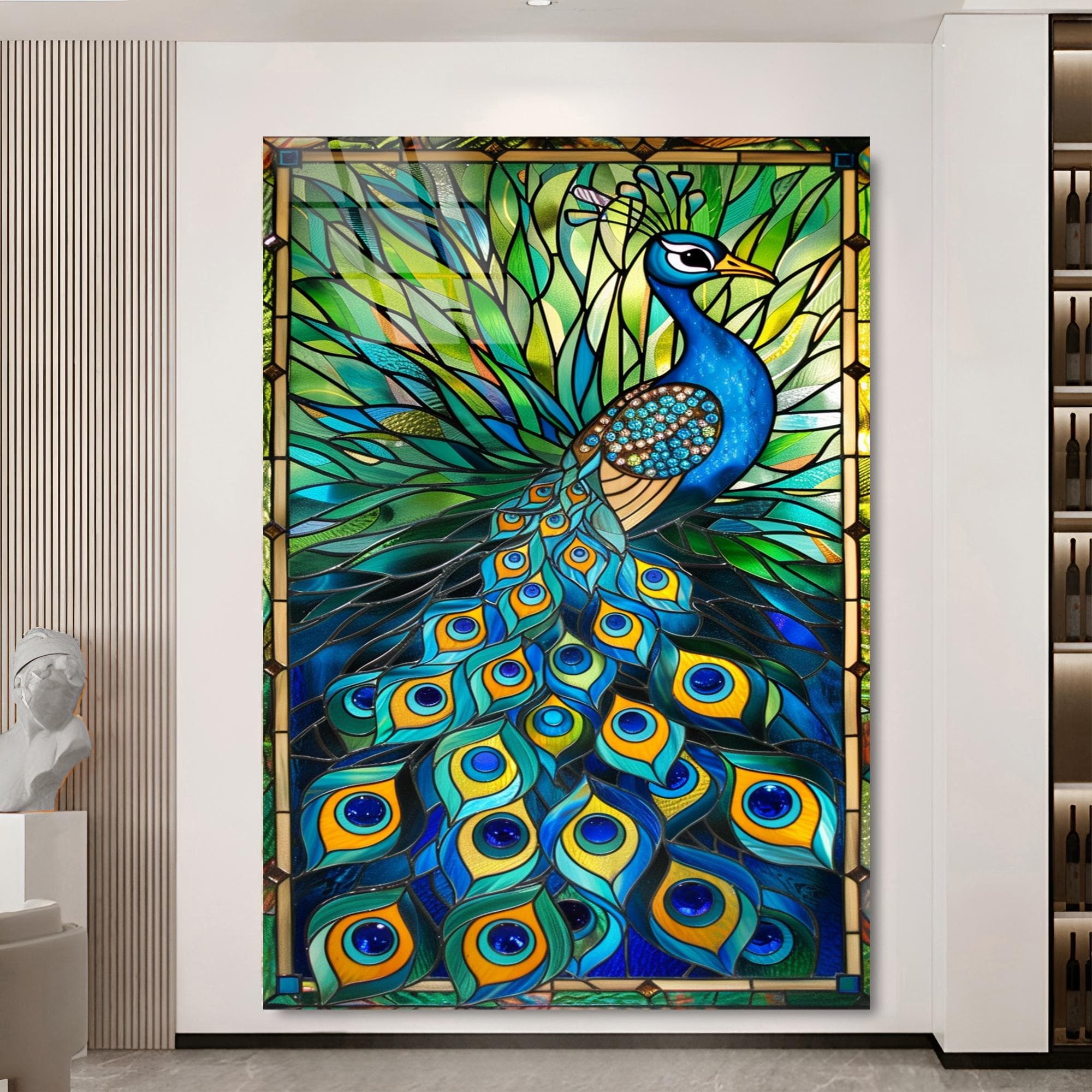 Peacock Wall Art Stained Glass Bird Extra Large Wall Art Unique Wall Decor Framed Art Interior Design indian Wall Art Hindu Gift Home Decor - image 3