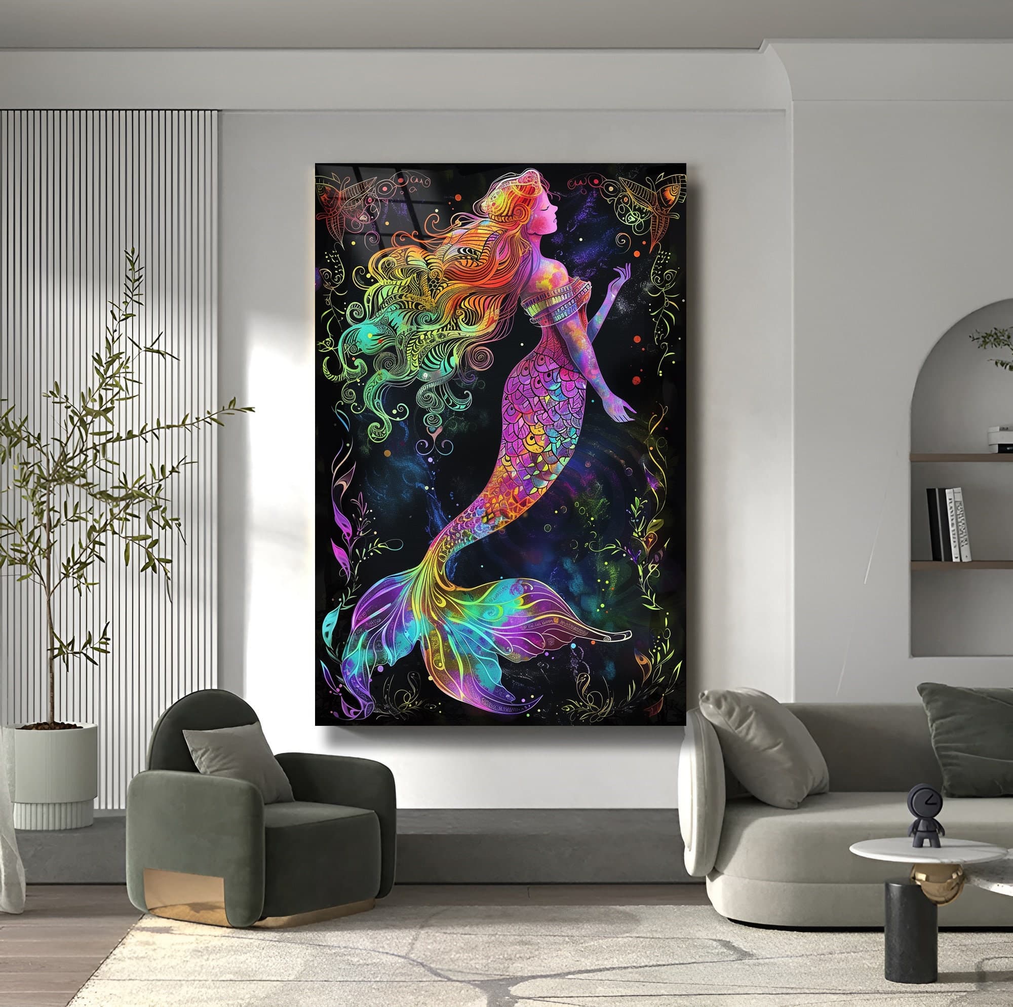 mermaid art Fantastic decor garden wall art Collage wall art Wall hangings gift idea tempered glass art spiritual art interior decor decor - image 4