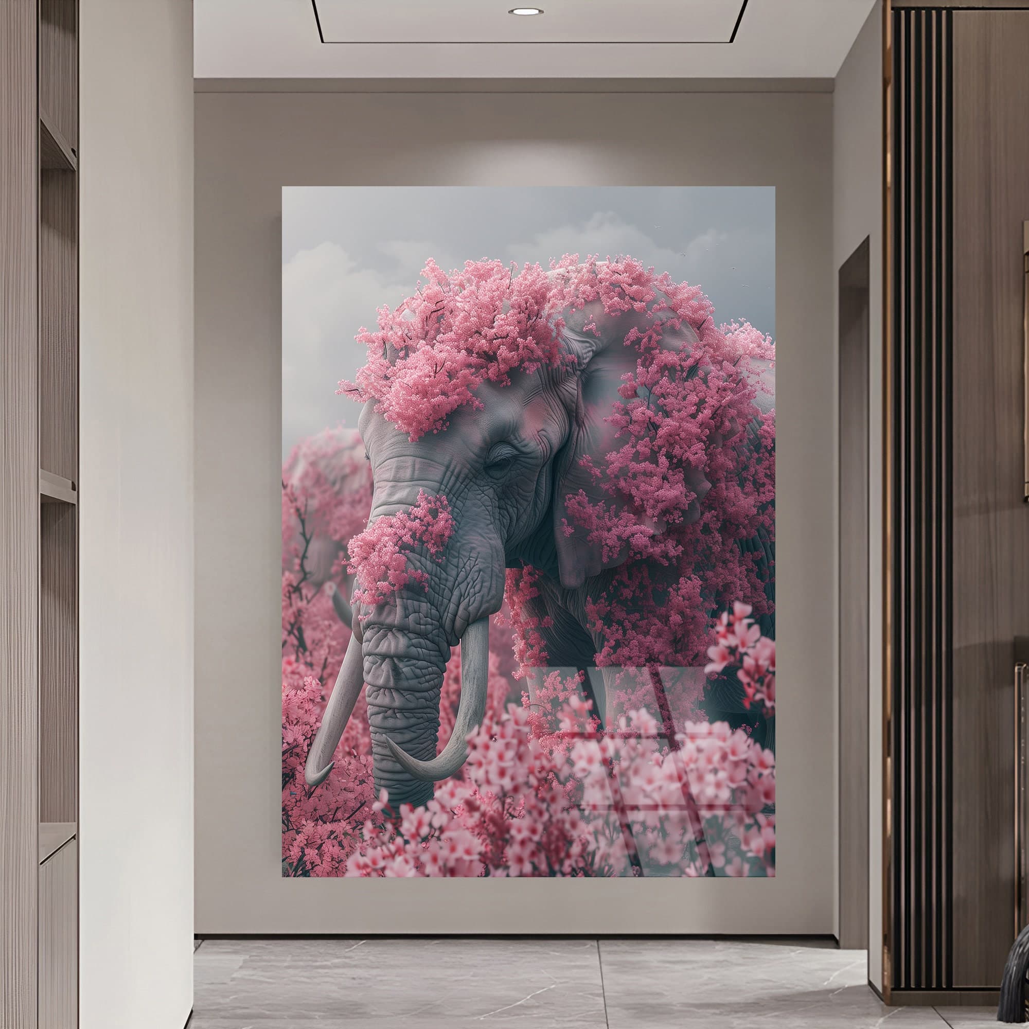 Tempered Glass Wall Art Elephant Gift Floral Decor Animal Wall Art Elephant Decor Glass Print Framed Glass Art Luxury Wall Art Wall hangings