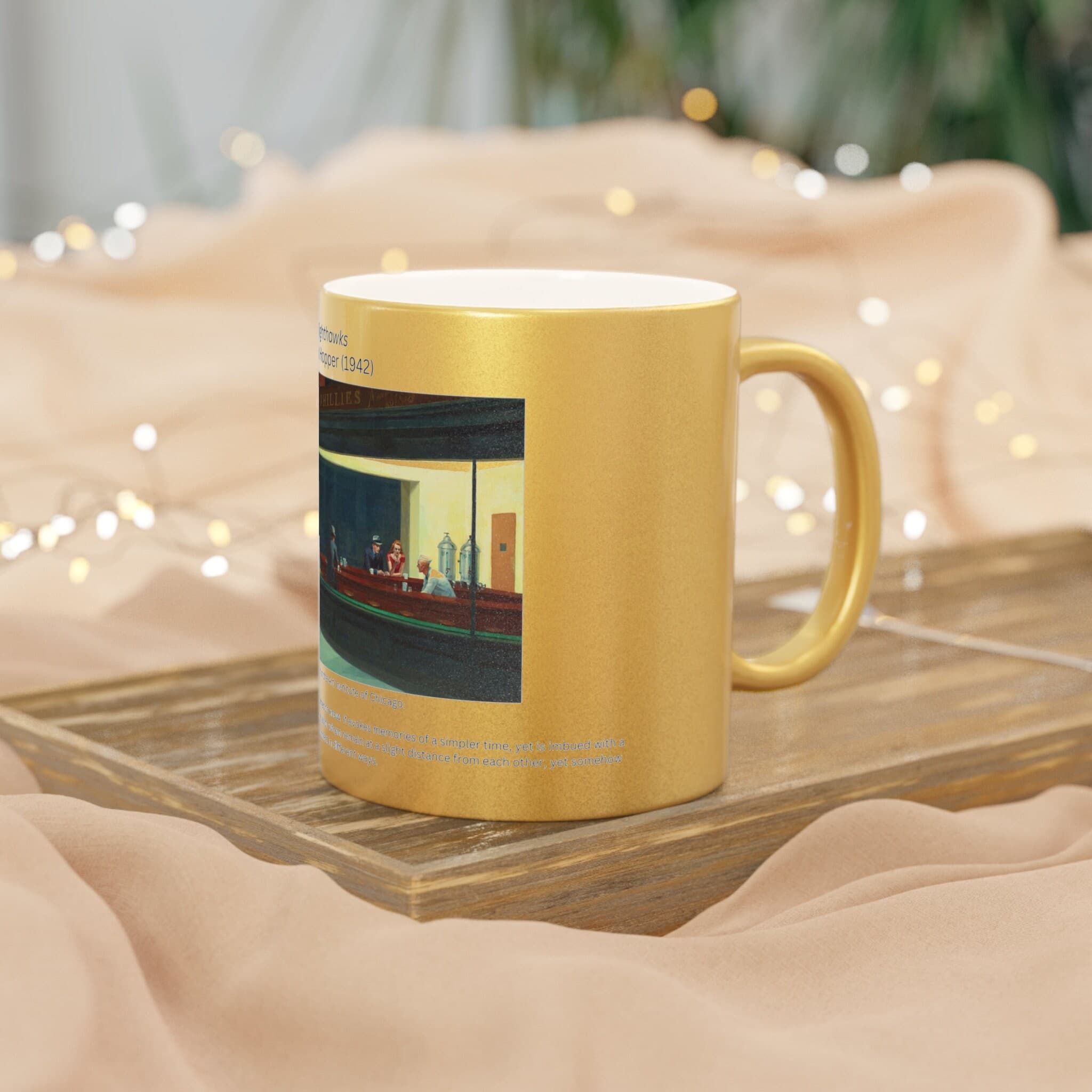 Nighthawks, by Edward Hopper | Celebrate American Art | Metallic Mug (Silver\Gold) - image 4