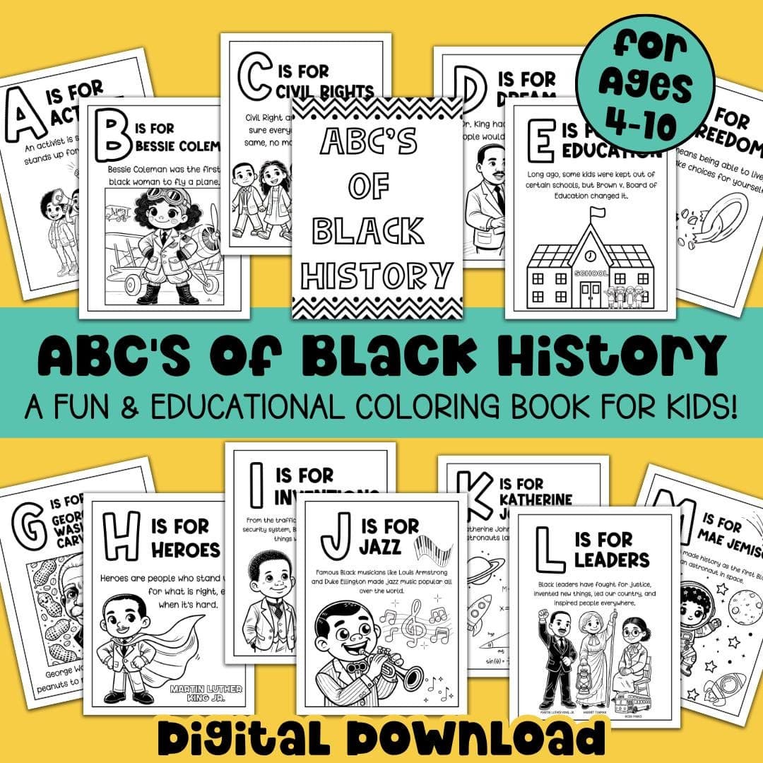 ABC Black History Coloring Page Bundle Bulletin Board Black History Lesson Plan Download Classroom Activity Homeschool Resource Learning Fun
