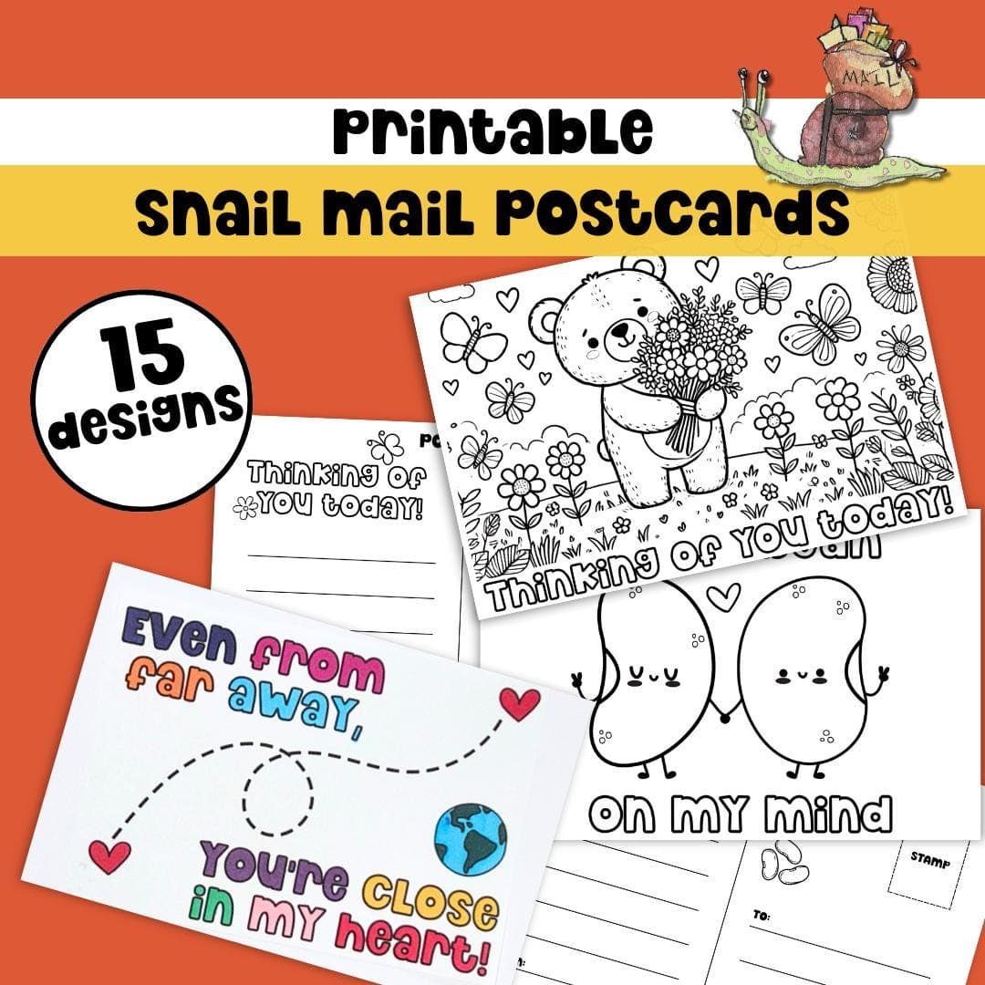 Thinking of You Coloring Postcard Printable Pen Pal Mail for Kid Long Distance Friend Stay in Touch Card to Color Happy Mail Printable Gift