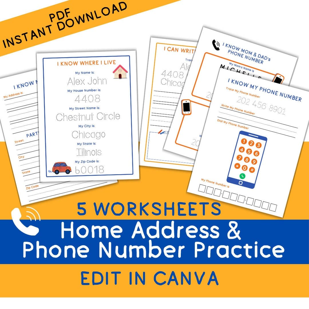 Homeschool Address Worksheet Number and Address Preschool Printable Busy Book Summer Kid Activity PDF Homeschooling PreK Travel Activity