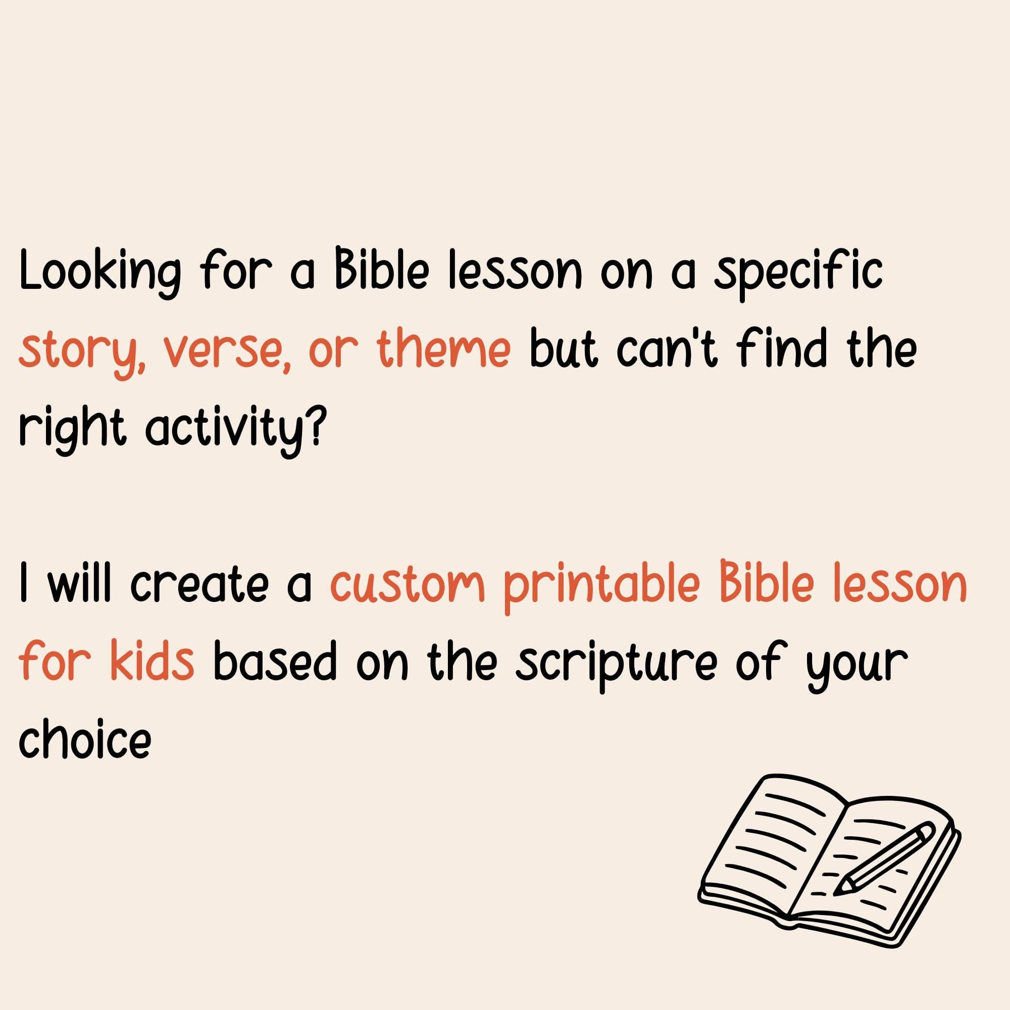 Custom Bible lesson planner for kids based on any Bible verse or story Sunday school teacher homeschool Bible lesson plan printable teaching resource.