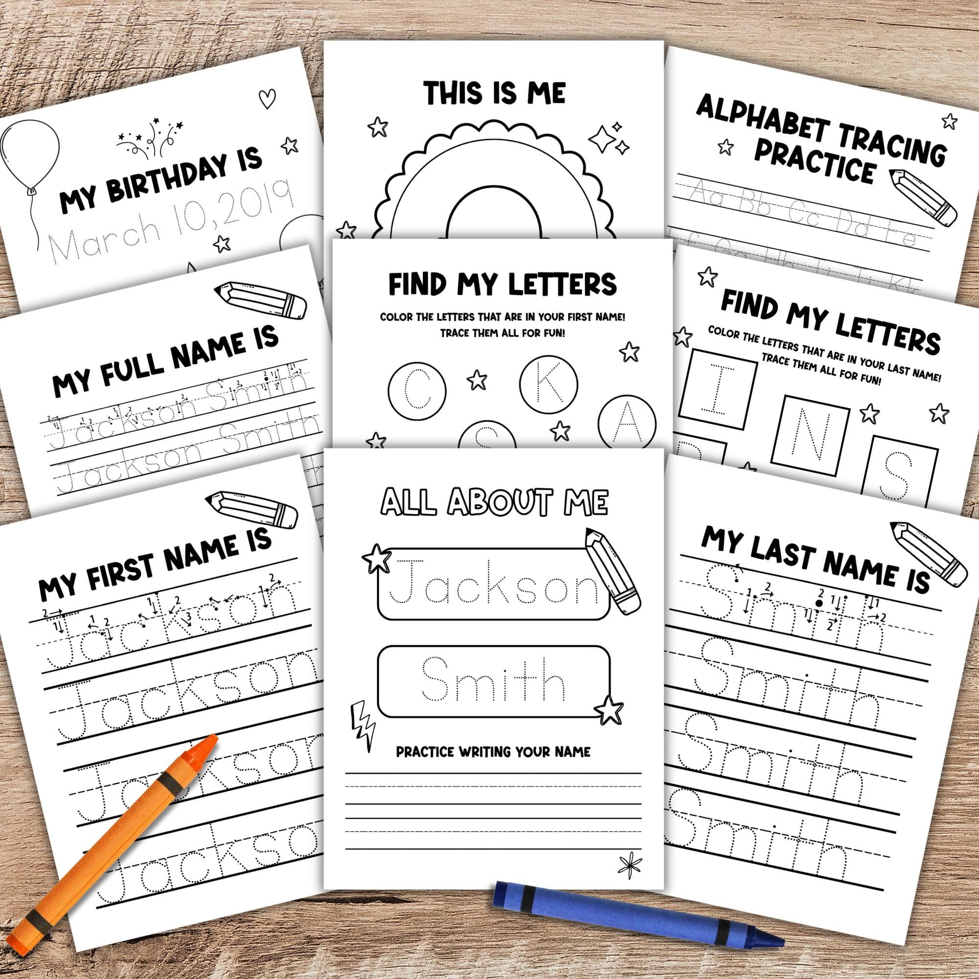 Personalized Name Tracing Printable | All About Me Preschool Workbook | Kindergarten Handwriting Practice | Busy Book Coloring Page Activity