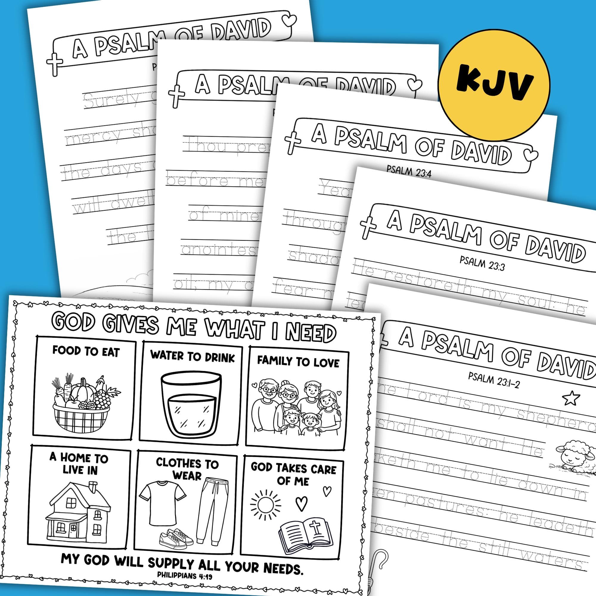 Christian placemat printable for kids God gives me what I need Bible activity page sized for US letter 8.5 x 11 printer paper.