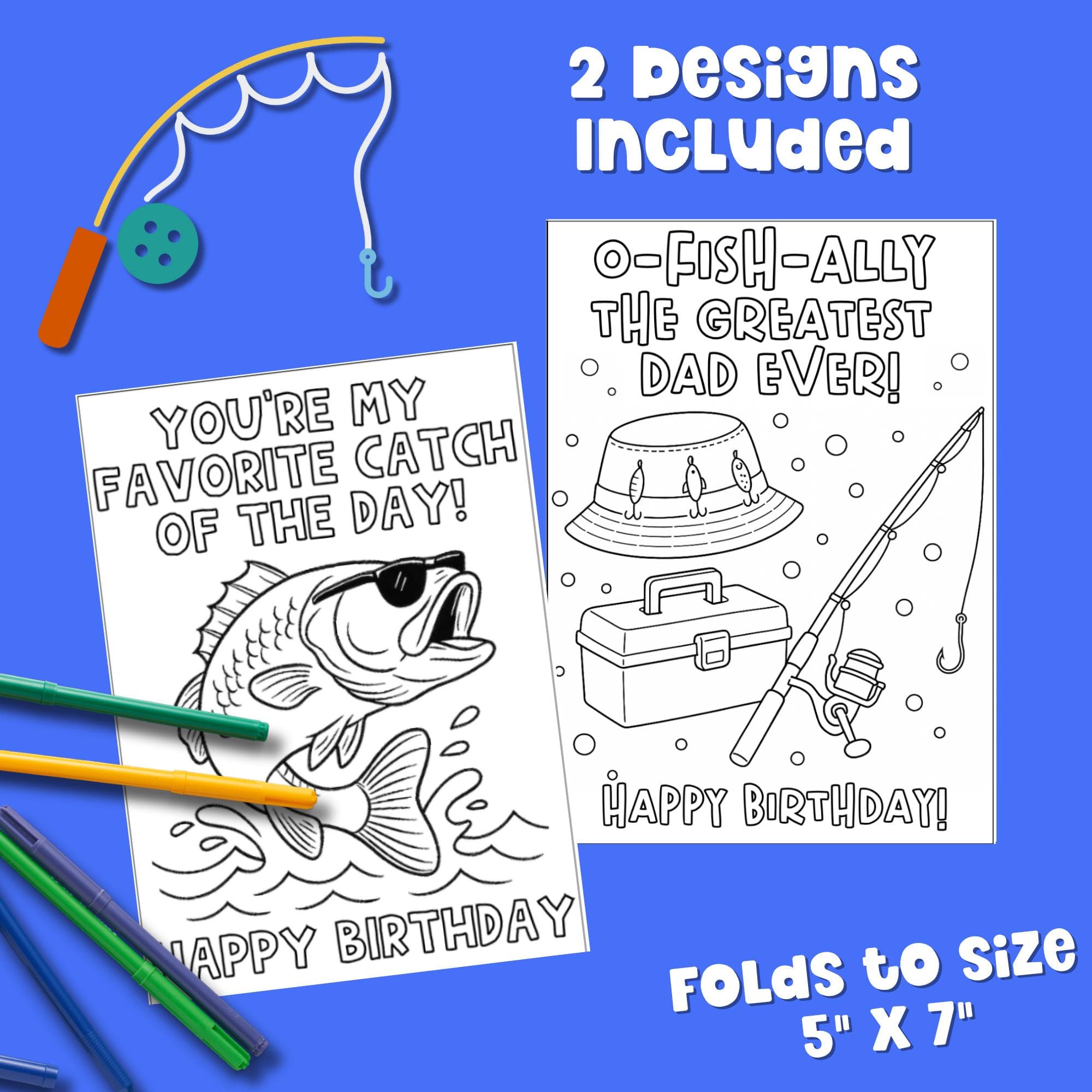 Happy Birthday Daddy Card Printable Fishing Dad Coloring Handmade Greatest Dad Easy Gift Coloring Page Fishing Greeting Card DiY Activity - image 3