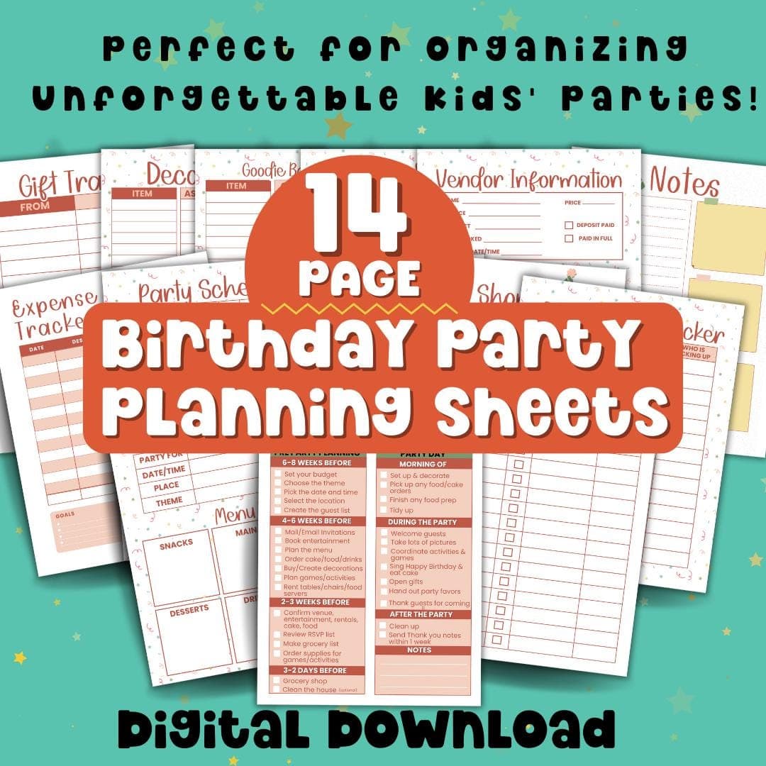 Busy Mom Birthday Party Planning Guide To Do Checklist Birthday Organizer Schedule for Kid  Organized Party Activity Planner Expense Tracker