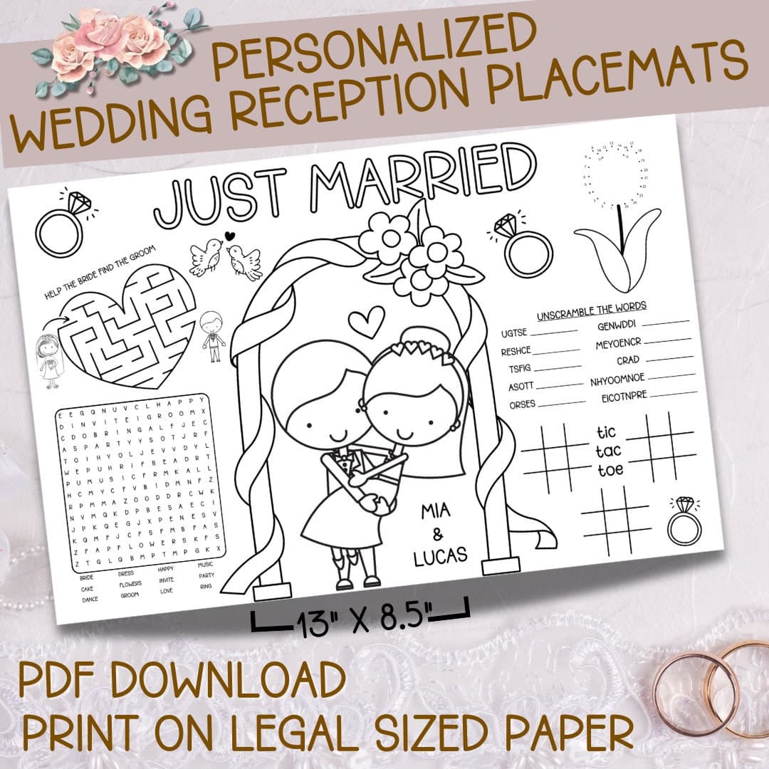 Personalized Kid Wedding Activity Placemat Wedding Word Game Coloring Placemat Wedding Reception Kid Activity Wedding Puzzle Place Mat