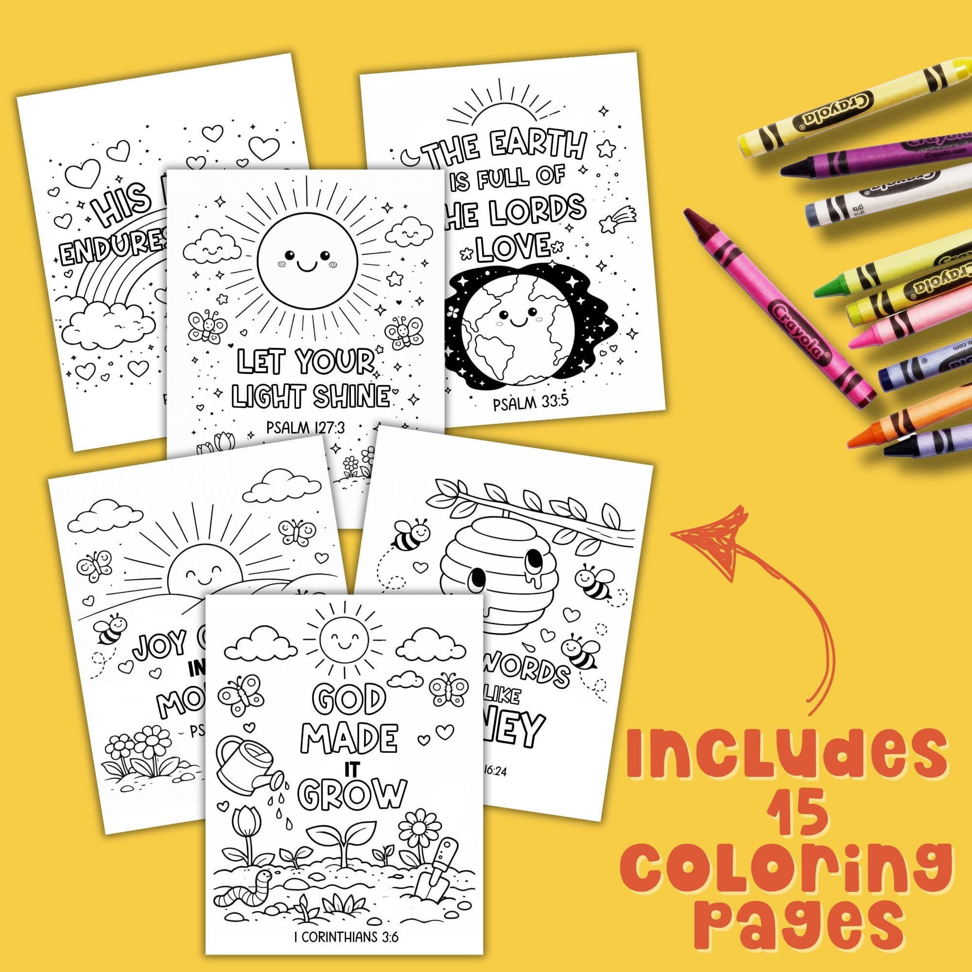 Bible verse coloring printable set with 15 faith based coloring pages for kids, Christian coloring bundle for Bible lessons and Sunday school.
