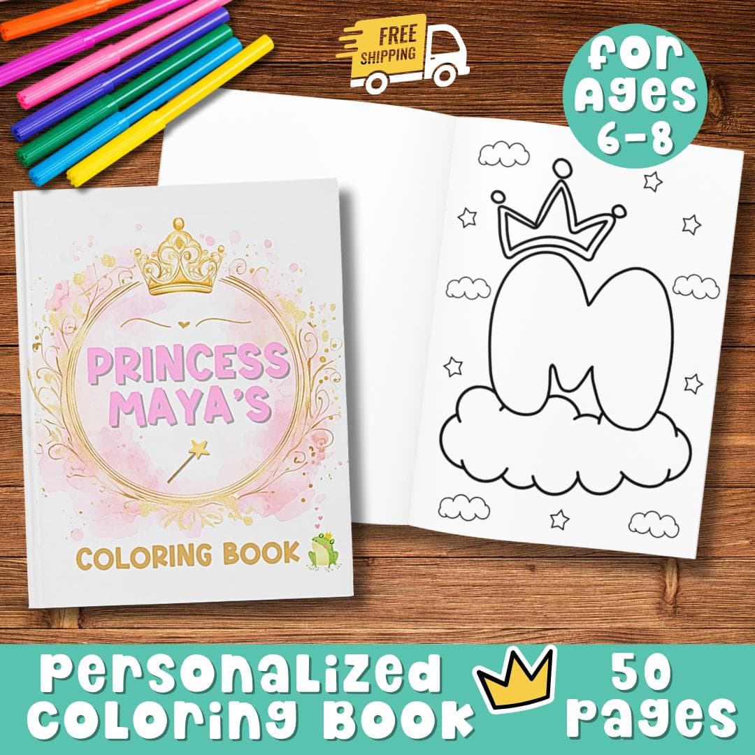 Princess Coloring Personalized Book Name Tracing Handwriting Girl Travel Color Activity Color Cute Princess Gift Magical Princess Coloring