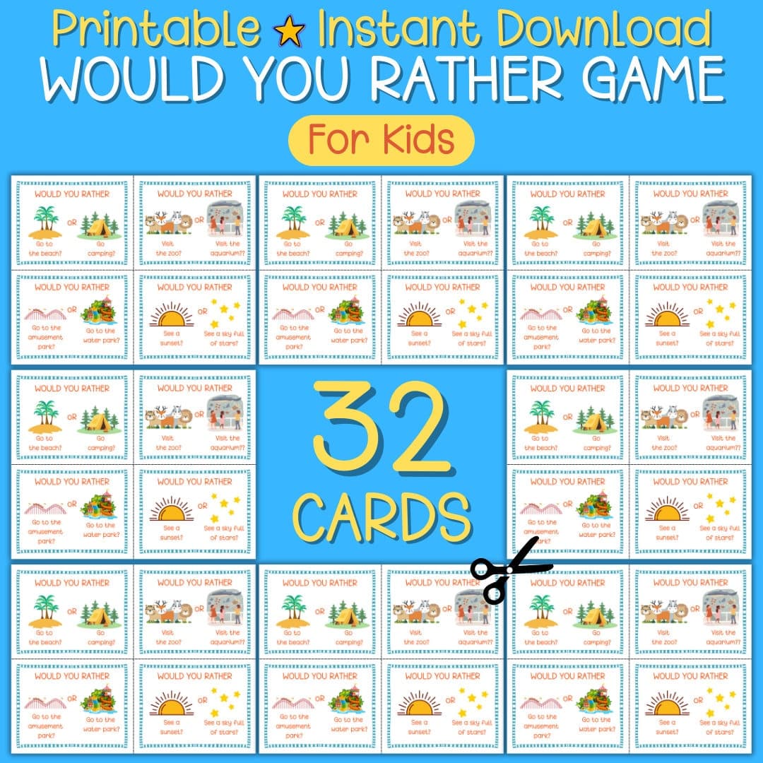 Would You Rather Kid Activity Travel Game Question Card Summer Travel Activity Roadtrip Game Kid Trivia Airplane Game Icebreaker Question