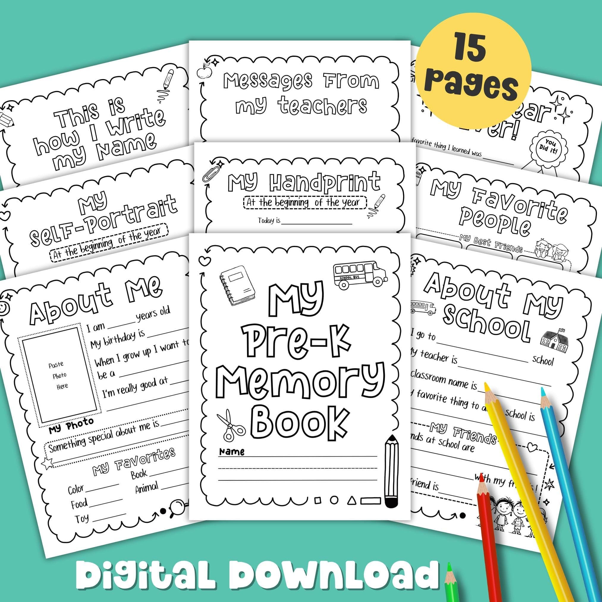 PreK Class Memory Book First Day of School Handprint Homeschool Gift Idea End of Year Digital Download PreK First Day Name Writing Activity