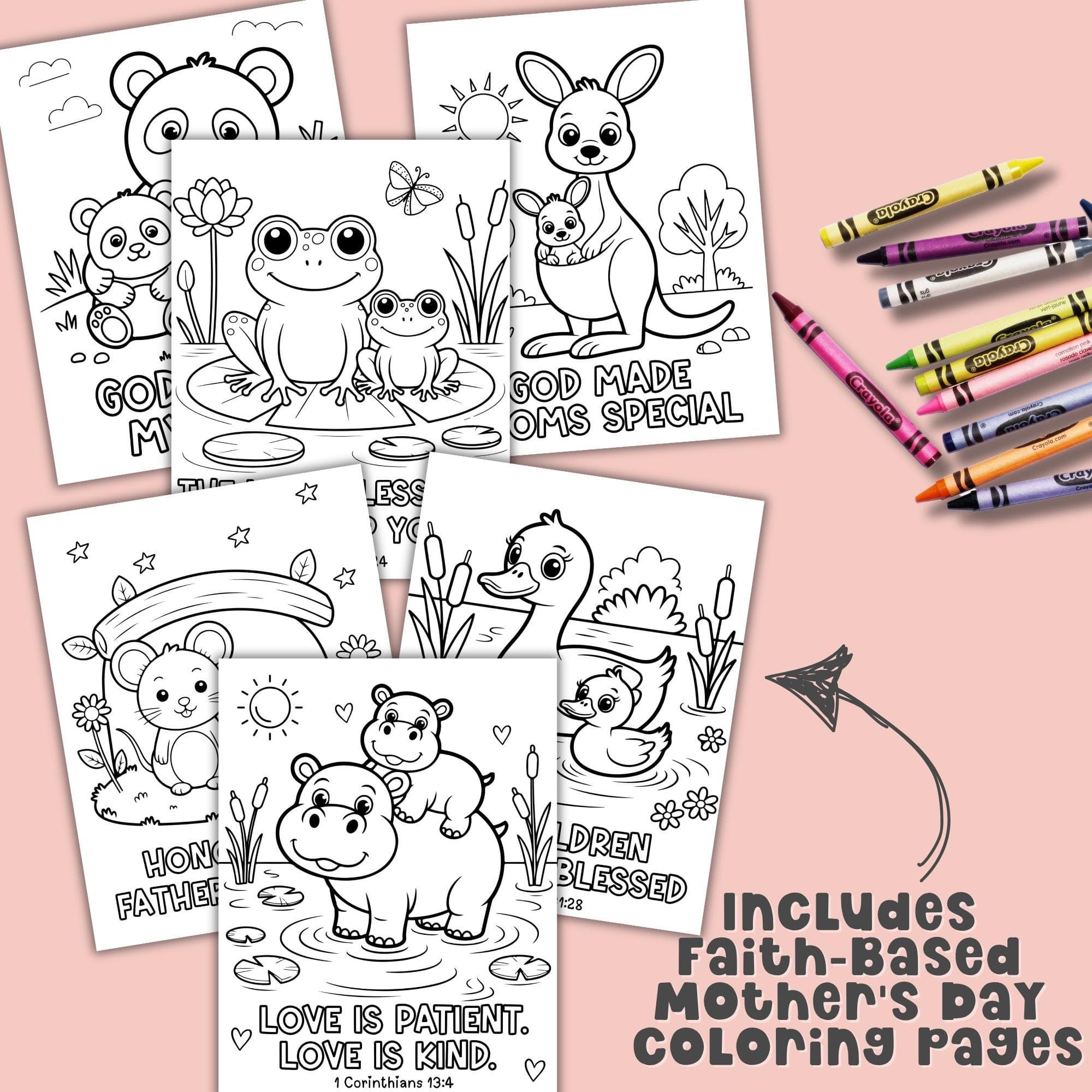 Mother’s Day church coloring activity for kids with faith based printable Bible coloring pages for Sunday school homeschool and home.